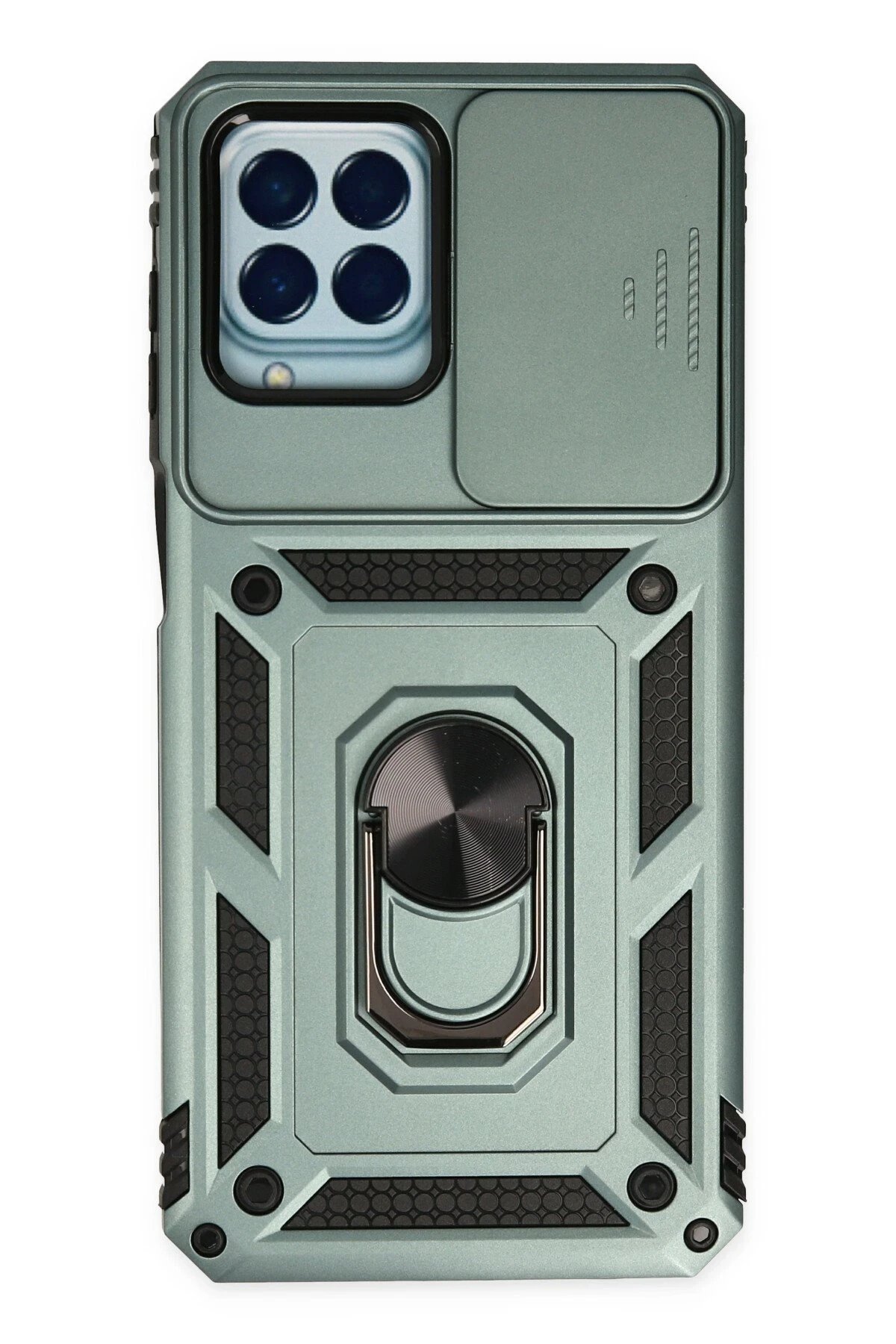 Samsung Galaxy M33 Kılıf Pars Lens Yüzüklü Silikon - Yeşil-(5796)