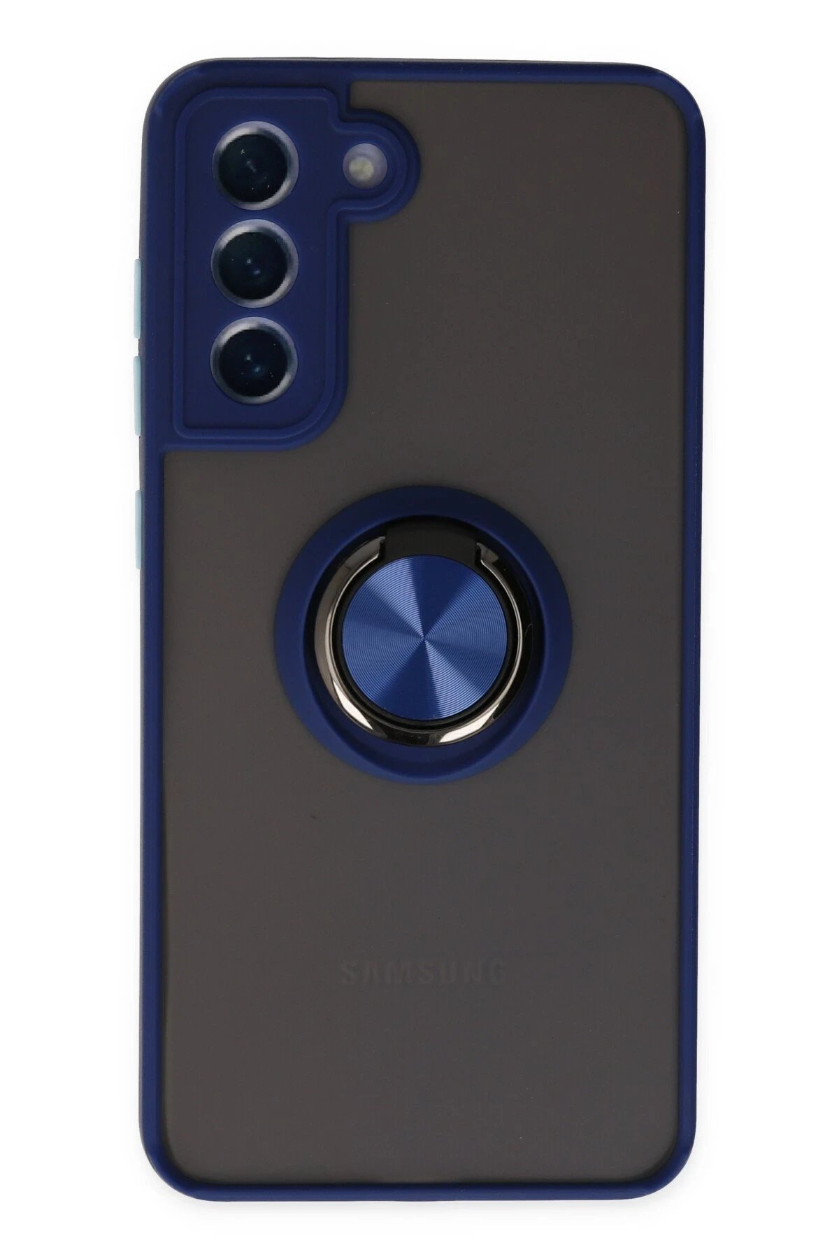 Samsung Galaxy S21 FE Kılıf Montreal Yüzüklü Silikon Kapak - Lacivert-(5796)