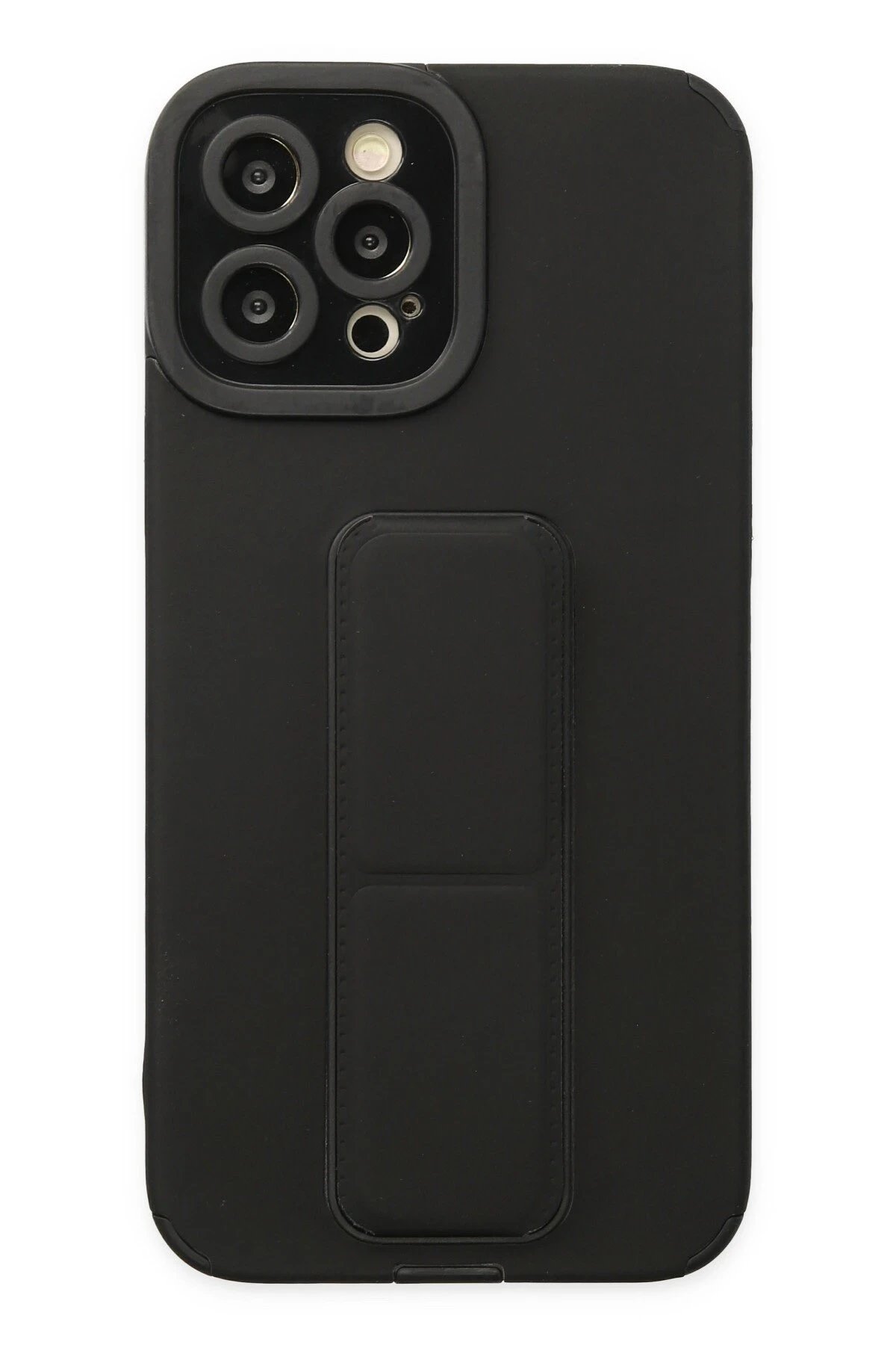iPhone 12 Pro Max Kılıf Mega Standlı Silikon - Siyah-(5796)
