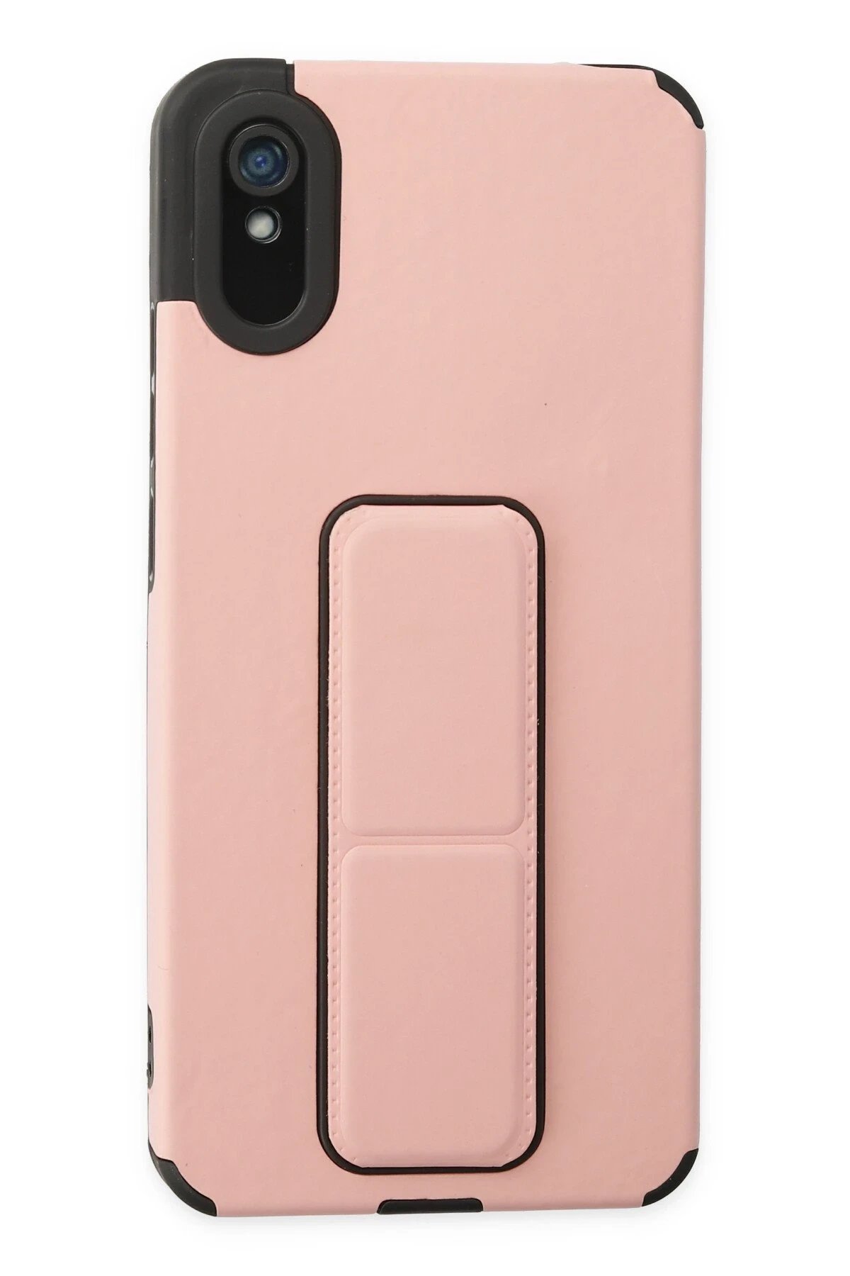 Xiaomi Redmi 9A Kılıf Mega Standlı Silikon - Pudra-(5796)