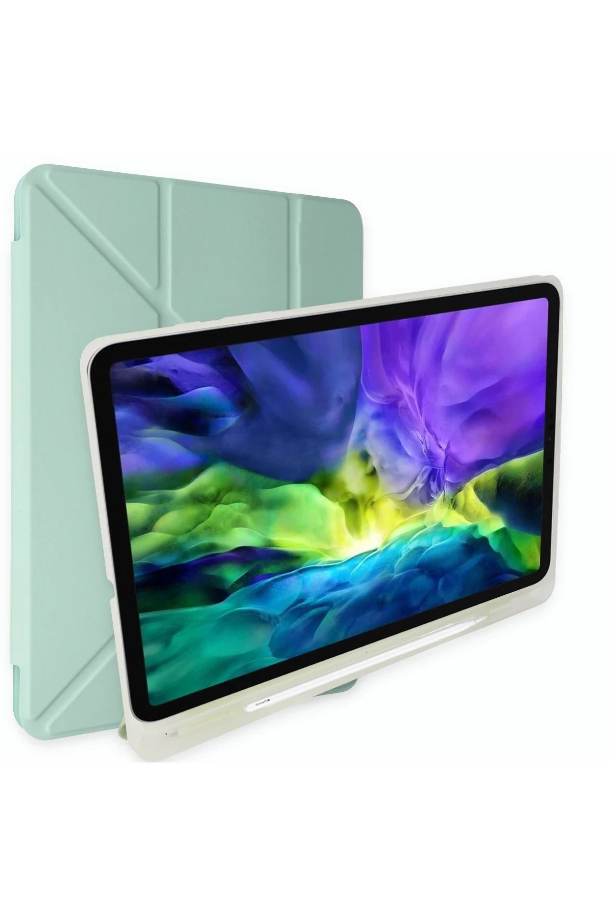 iPad 10.2 (8.nesil) Kılıf Kalemlikli Mars Tablet Kılıfı - Açık Yeşil-(5796)