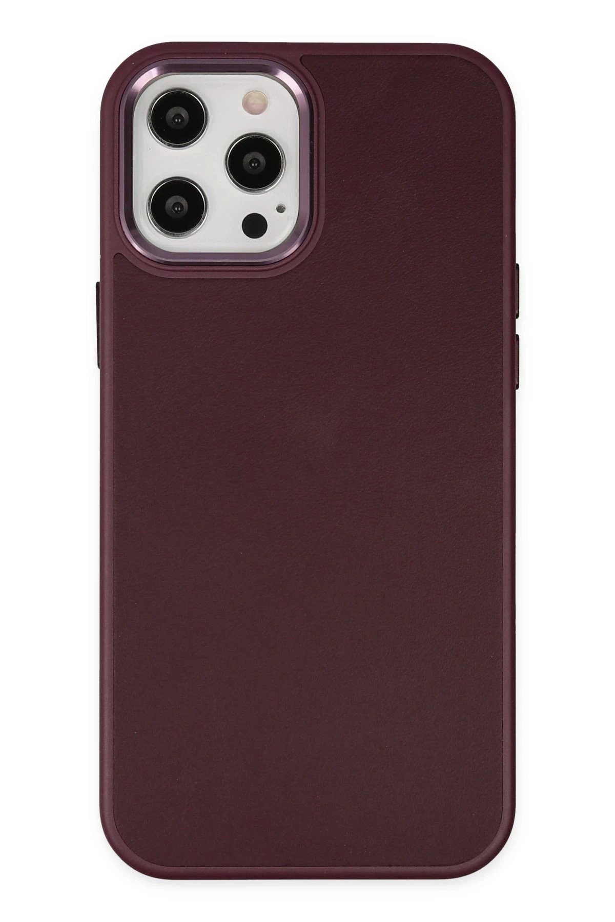 iPhone 12 Pro Max Kılıf Asya Deri Silikon - Mürdüm-(5796)