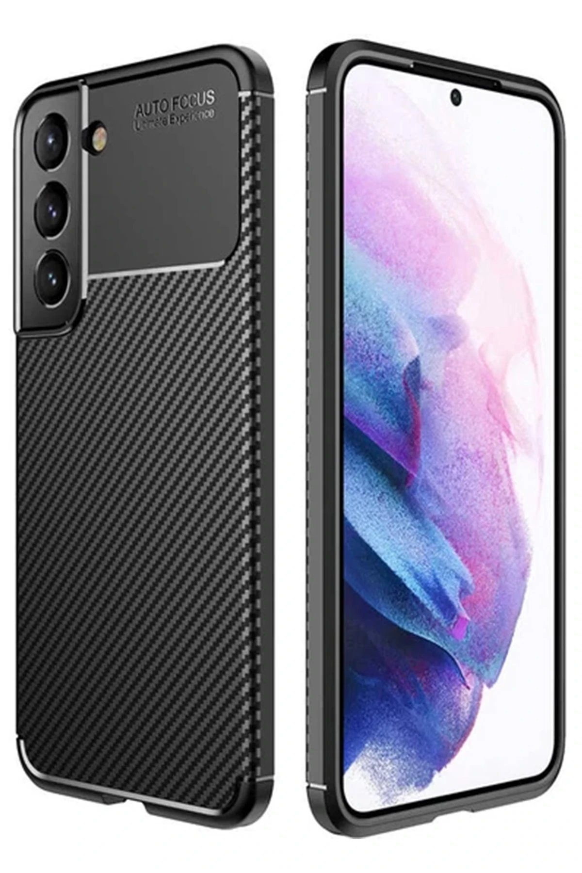 Samsung Galaxy S22 Plus Kılıf Auto Focus Karbon Kapak - Siyah-(5796)