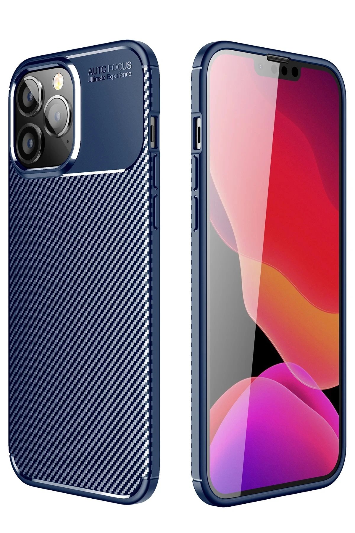 iPhone 14 Pro Kılıf Auto Focus Karbon Kapak - Lacivert-(5796)
