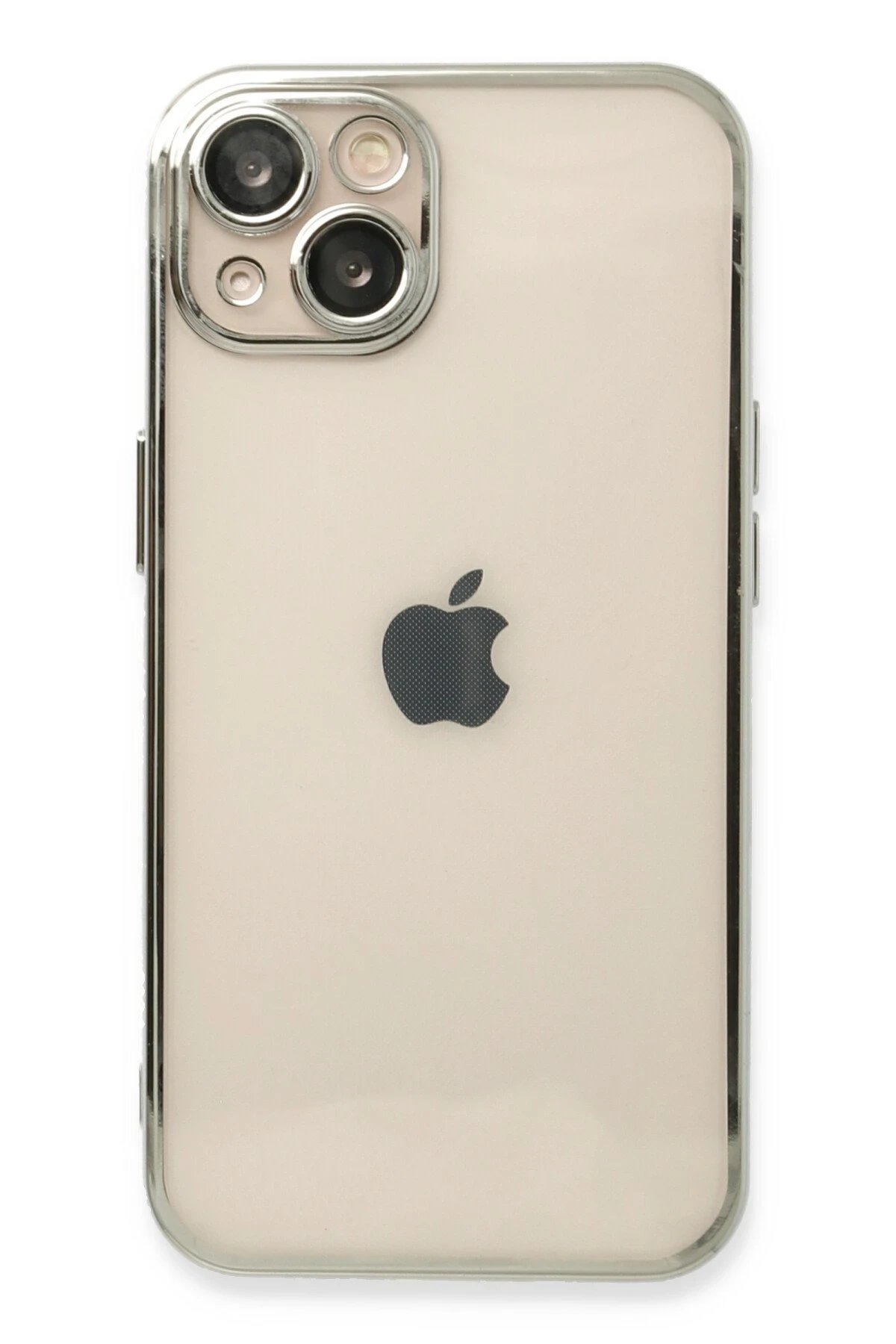 iPhone 14 Plus Kılıf Lensli Silikon - Gümüş-(5796)