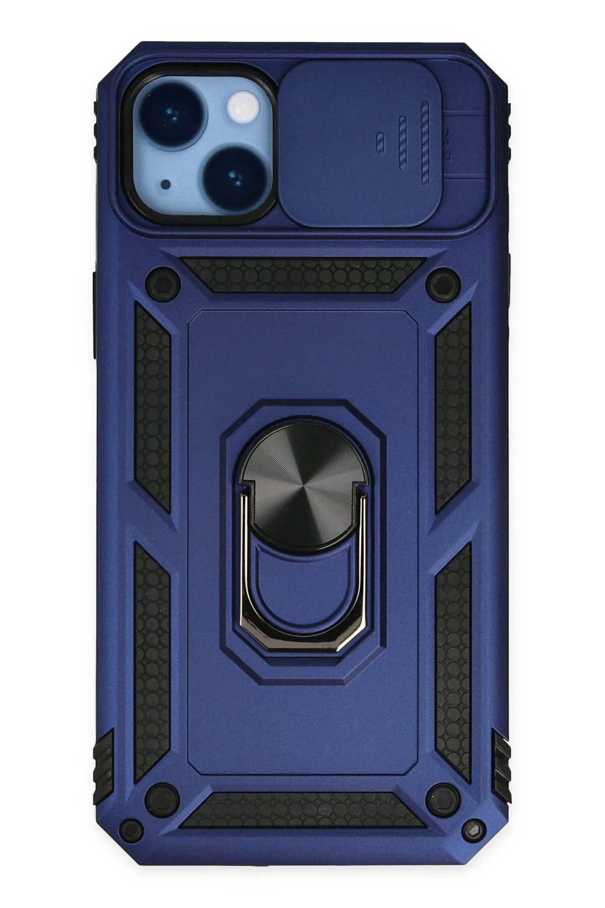 iPhone 14 Plus Kılıf Pars Lens Yüzüklü Silikon - Lacivert-(5796)