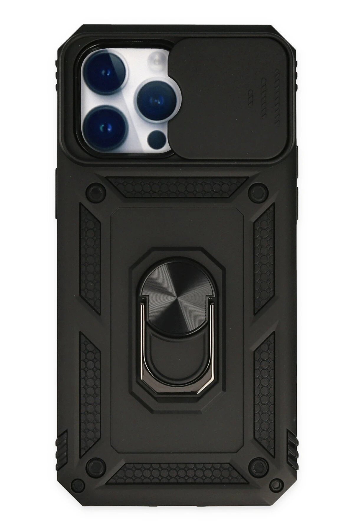 iPhone 14 Pro Kılıf Pars Lens Yüzüklü Silikon - Siyah-(5796)