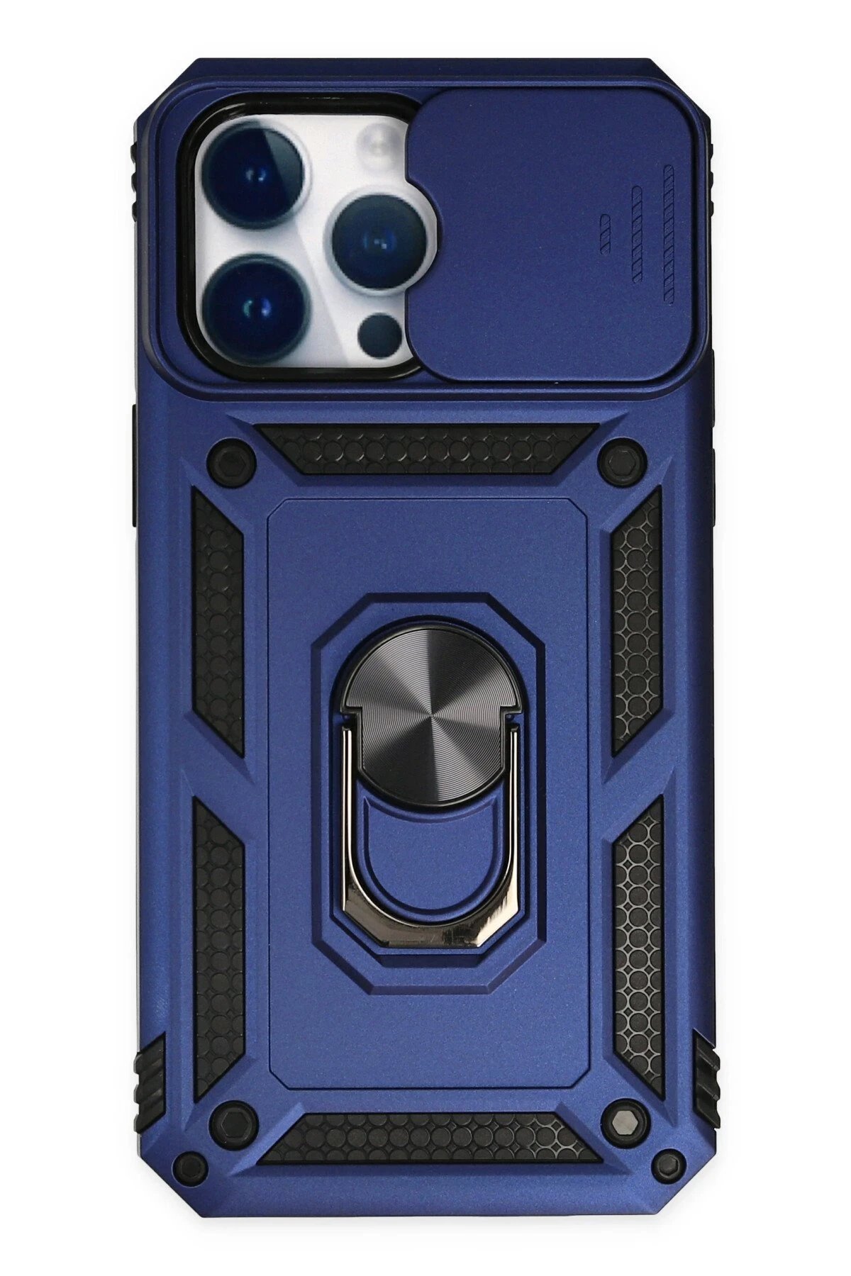 iPhone 14 Pro Max Kılıf Pars Lens Yüzüklü Silikon - Lacivert-(5796)