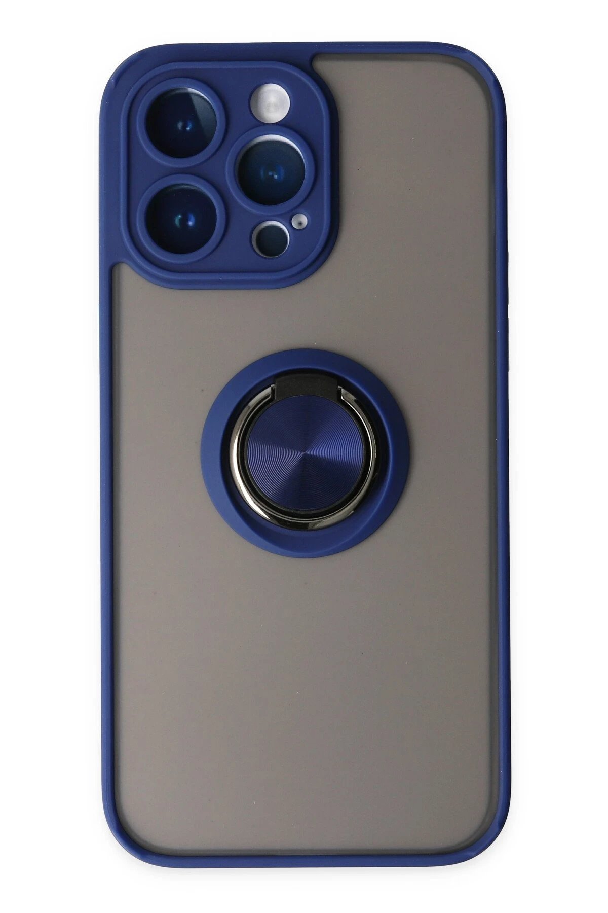 iPhone 14 Pro Kılıf Montreal Yüzüklü Silikon Kapak - Lacivert-(5796)