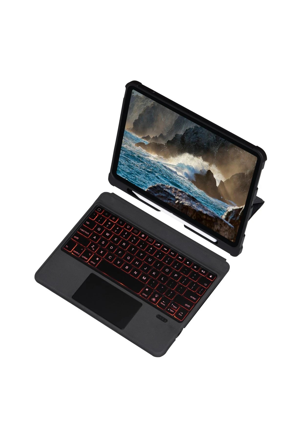 T5209D iPad Pro 12.9 (2021) Kılıf İnter Ledli Klavyeli Tablet Kılıfı - Siyah-(5796)