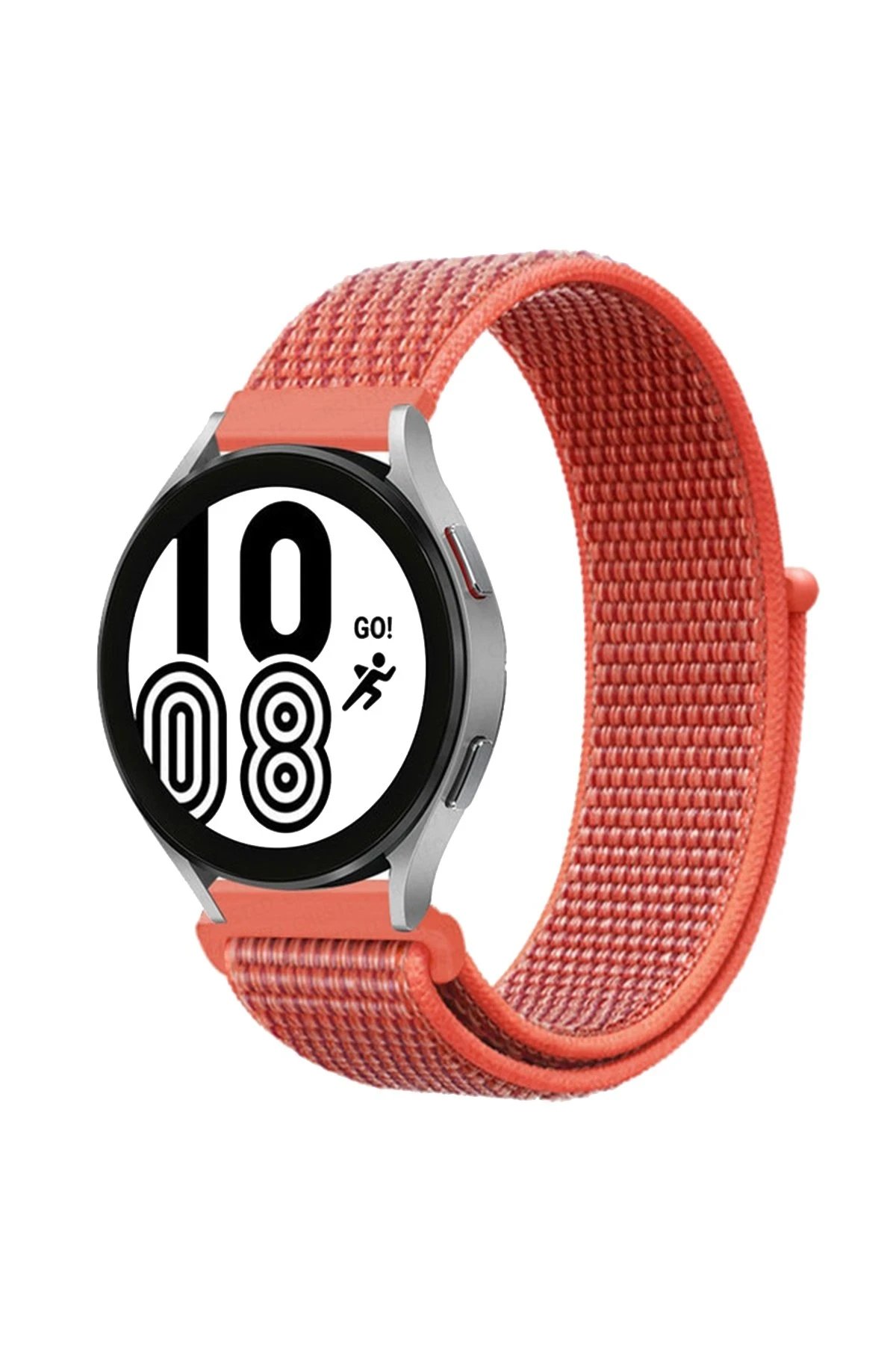 Samsung Galaxy Watch 4 Hasırlı Cırtcırtlı Kordon - Turuncu-(5796)