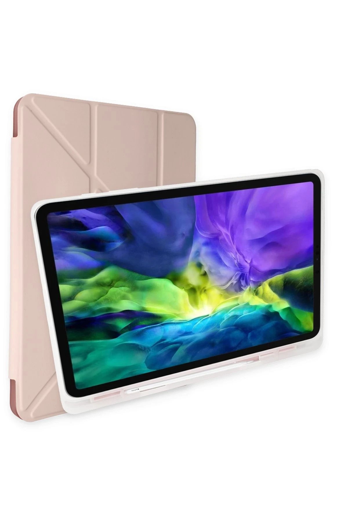 Samsung Galaxy T737 Tab S7 FE 12.4 Kılıf Kalemlikli Mars Tablet Kılıfı - Rose Gold-(5796)