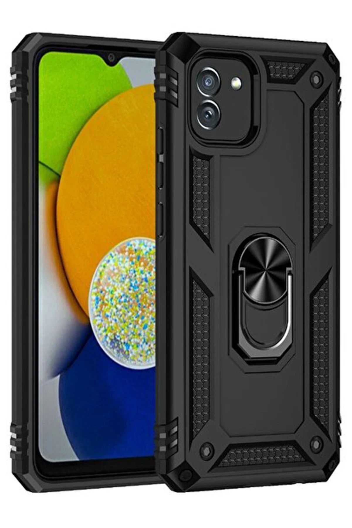 Samsung Galaxy A03 Kılıf Sofya Yüzüklü Silikon Kapak - Siyah-(5796)