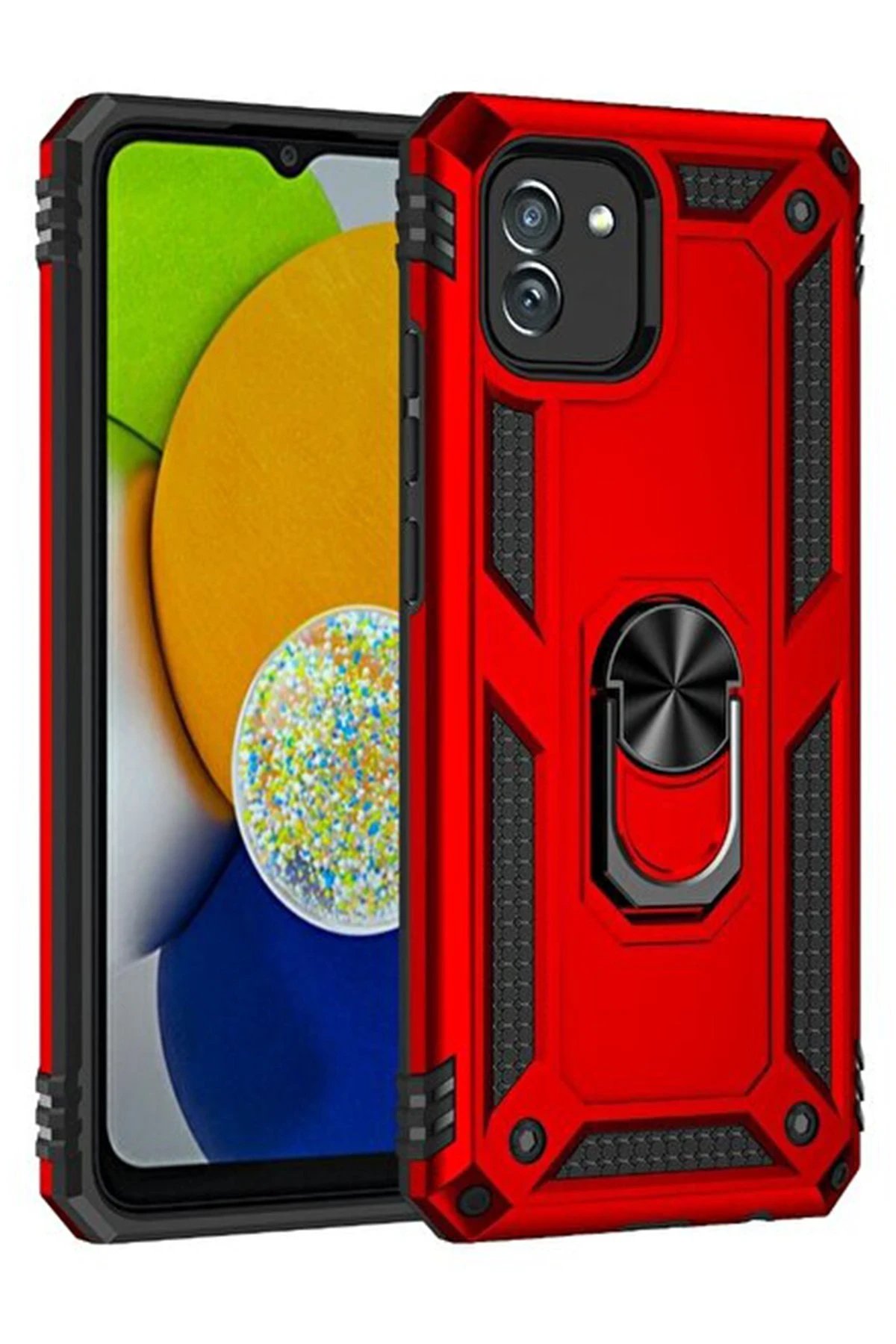 Samsung Galaxy A03 Kılıf Sofya Yüzüklü Silikon Kapak - Kırmızı-(5796)