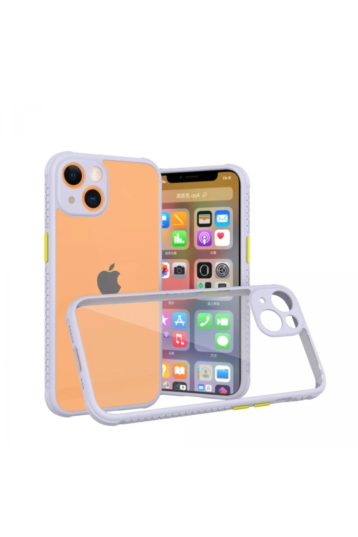 iPhone 13 Mini Kılıf Miami Şeffaf Silikon - Lila-(5796)