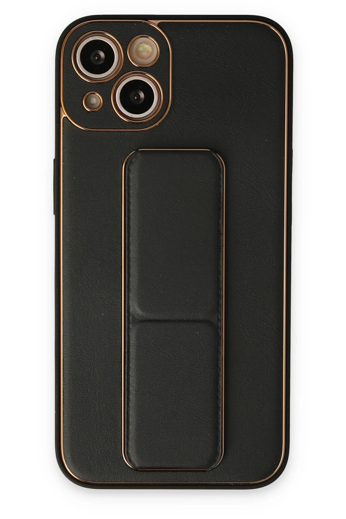 iPhone 14 Plus Kılıf Coco Deri Standlı Kapak - Siyah-(5796)