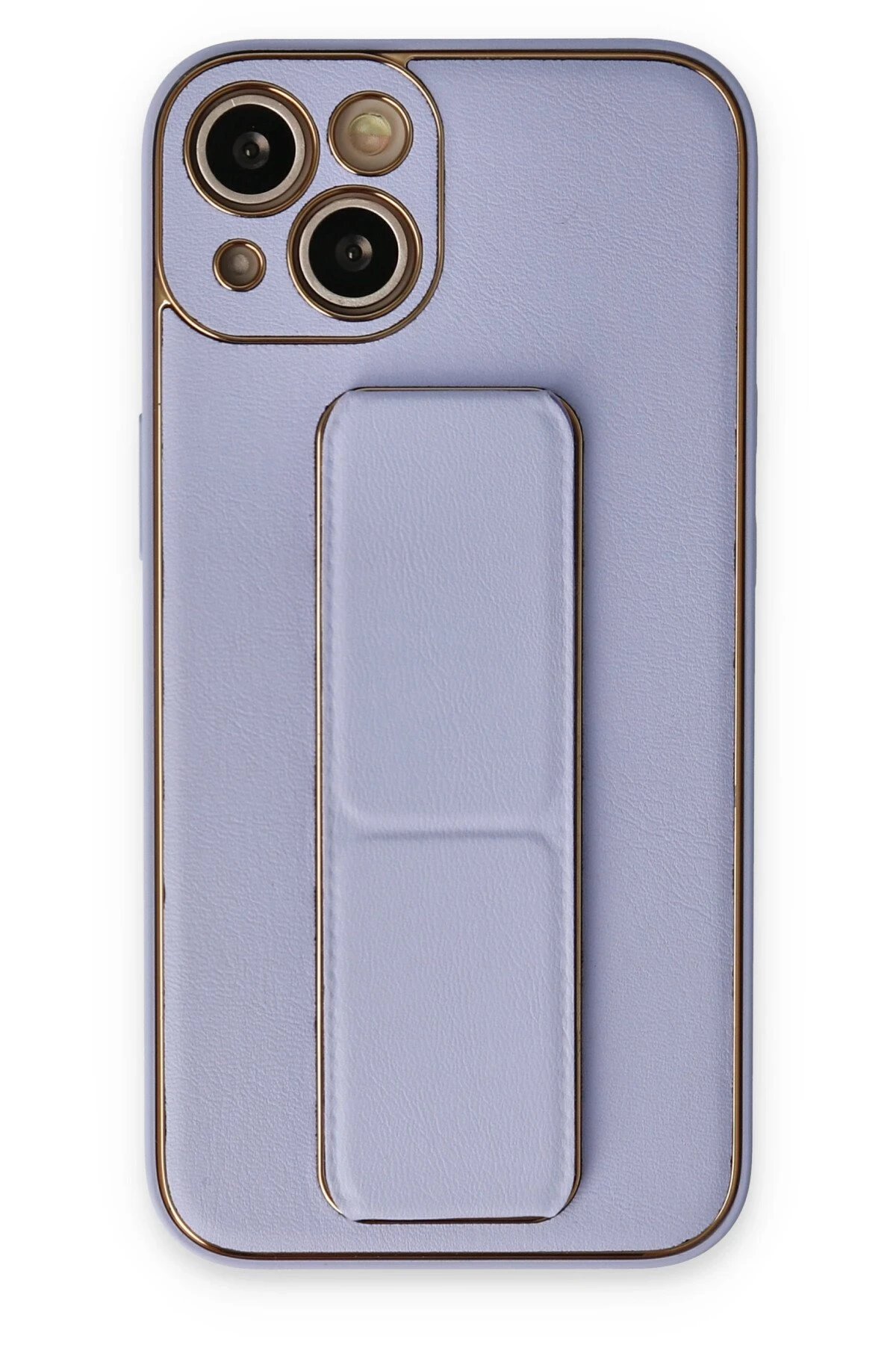 iPhone 14 Plus Kılıf Coco Deri Standlı Kapak - Lila-(5796)