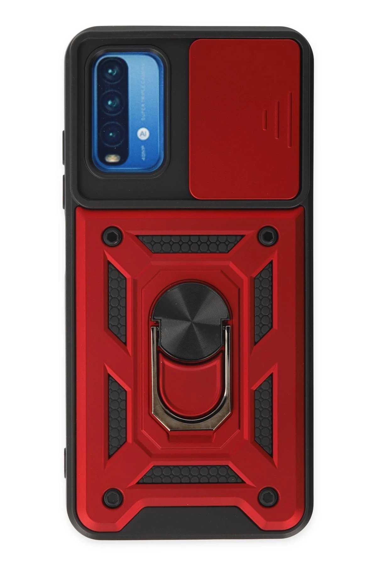 Xiaomi Redmi Note 9 4G Kılıf Pars Lens Yüzüklü Silikon - Kırmızı-(5796)