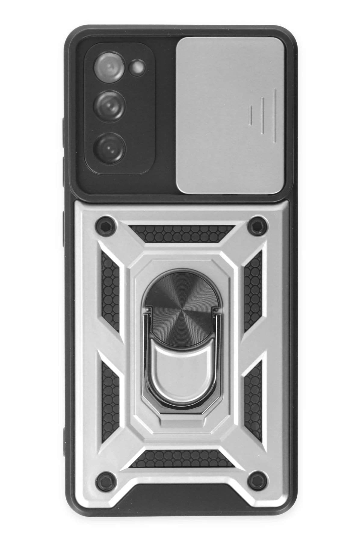 Samsung Galaxy S20 FE Kılıf Pars Lens Yüzüklü Silikon - Gümüş-(5796)