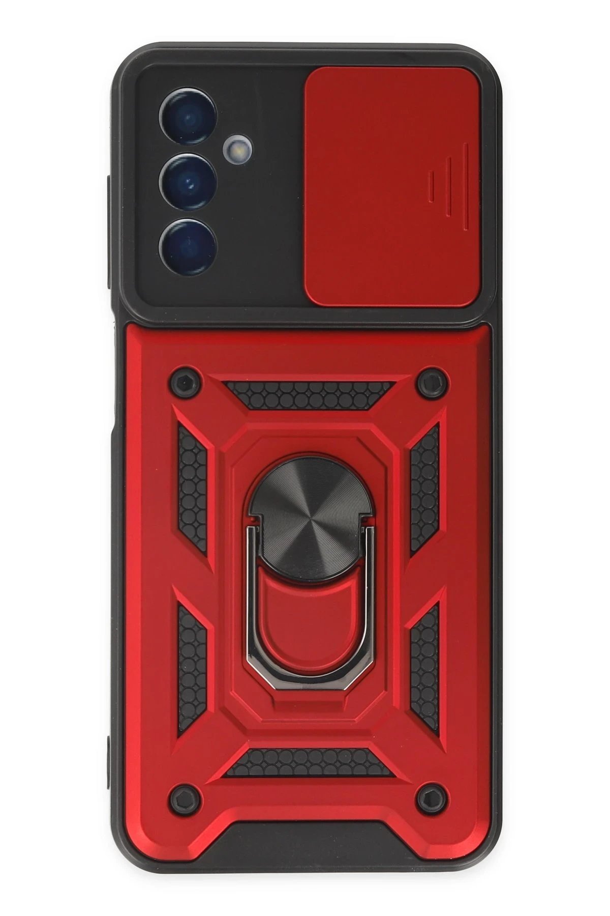 Samsung Galaxy A04S Kılıf Pars Lens Yüzüklü Silikon - Kırmızı-(5796)