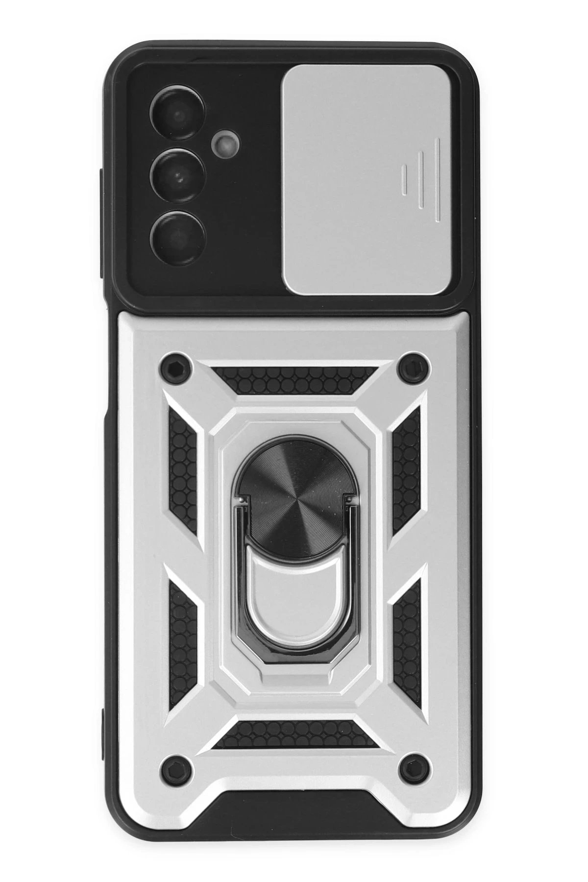 Samsung Galaxy A04S Kılıf Pars Lens Yüzüklü Silikon - Gümüş-(5796)