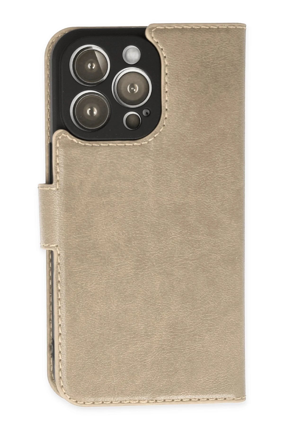 iPhone 14 Pro Max Kılıf Trend S Plus Kapaklı Kılıf - Gold-(5796)