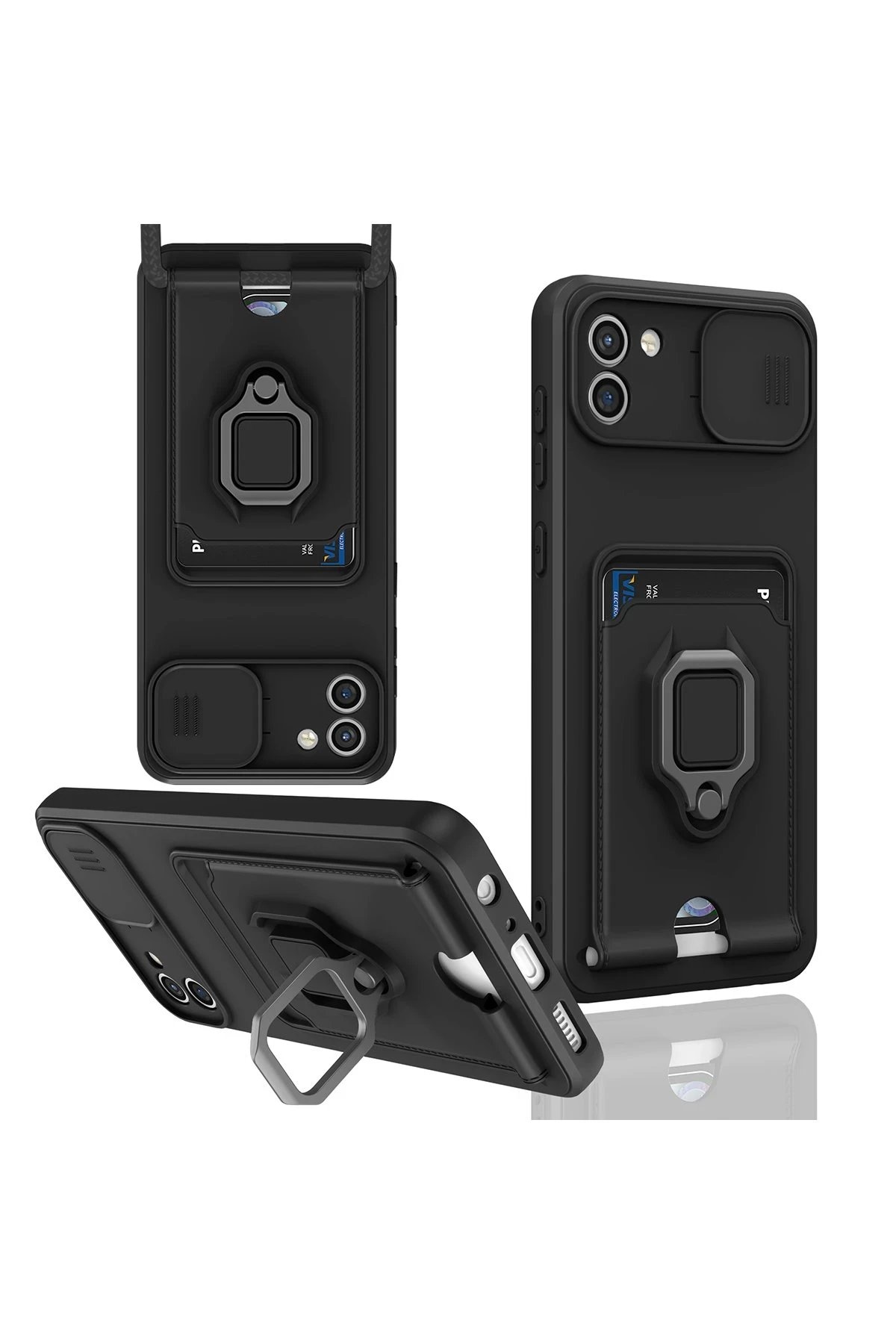 Samsung Galaxy A03 Kılıf Zuma Kartvizitli Yüzüklü Silikon - Siyah-(5796)