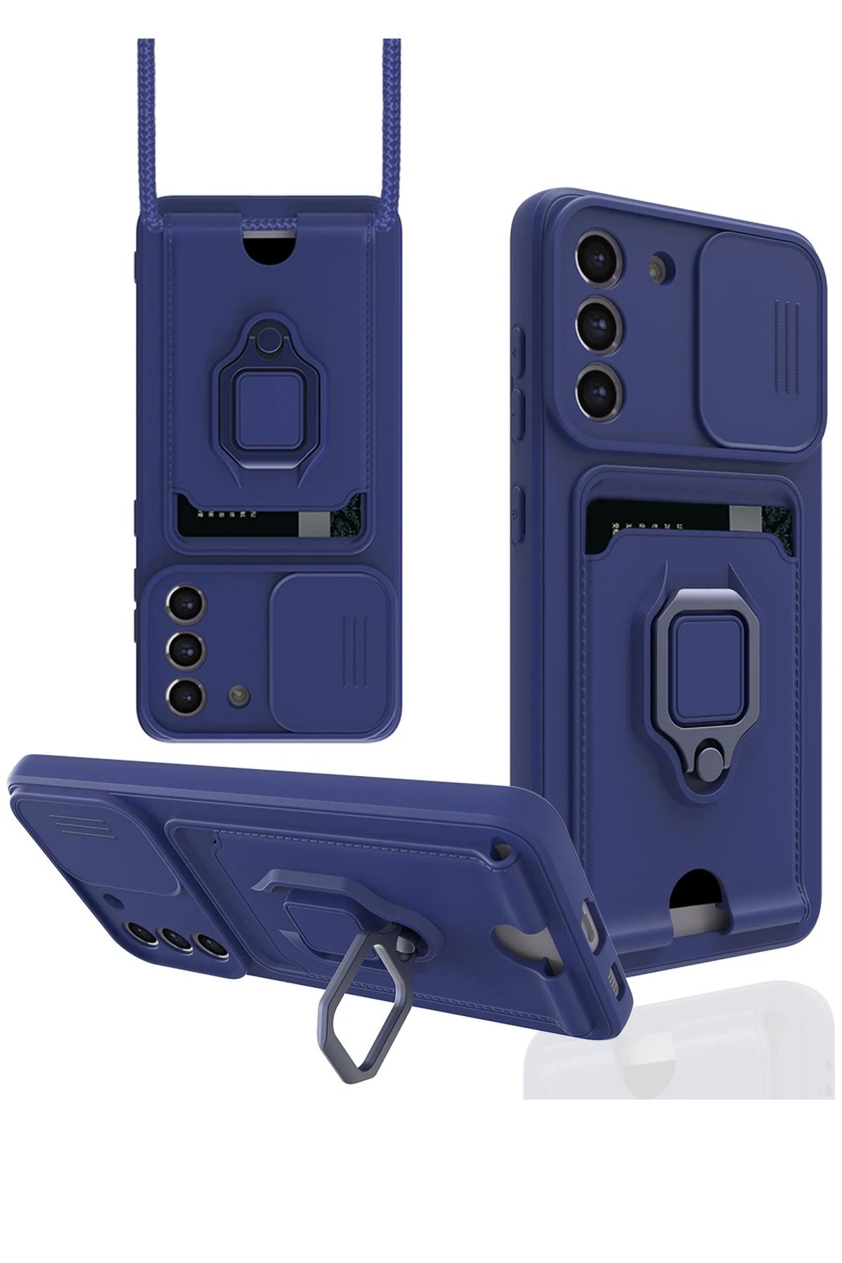 Samsung Galaxy S21 FE Kılıf Zuma Kartvizitli Yüzüklü Silikon - Lacivert-(5796)