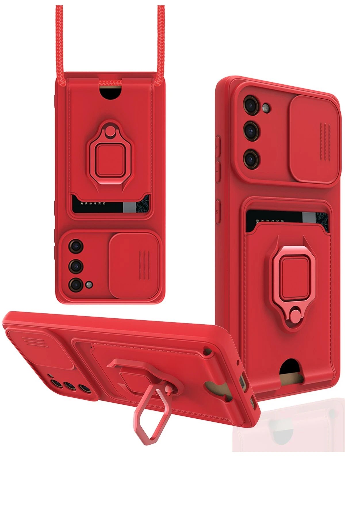 Samsung Galaxy S20 FE Kılıf Zuma Kartvizitli Yüzüklü Silikon - Kırmızı-(5796)