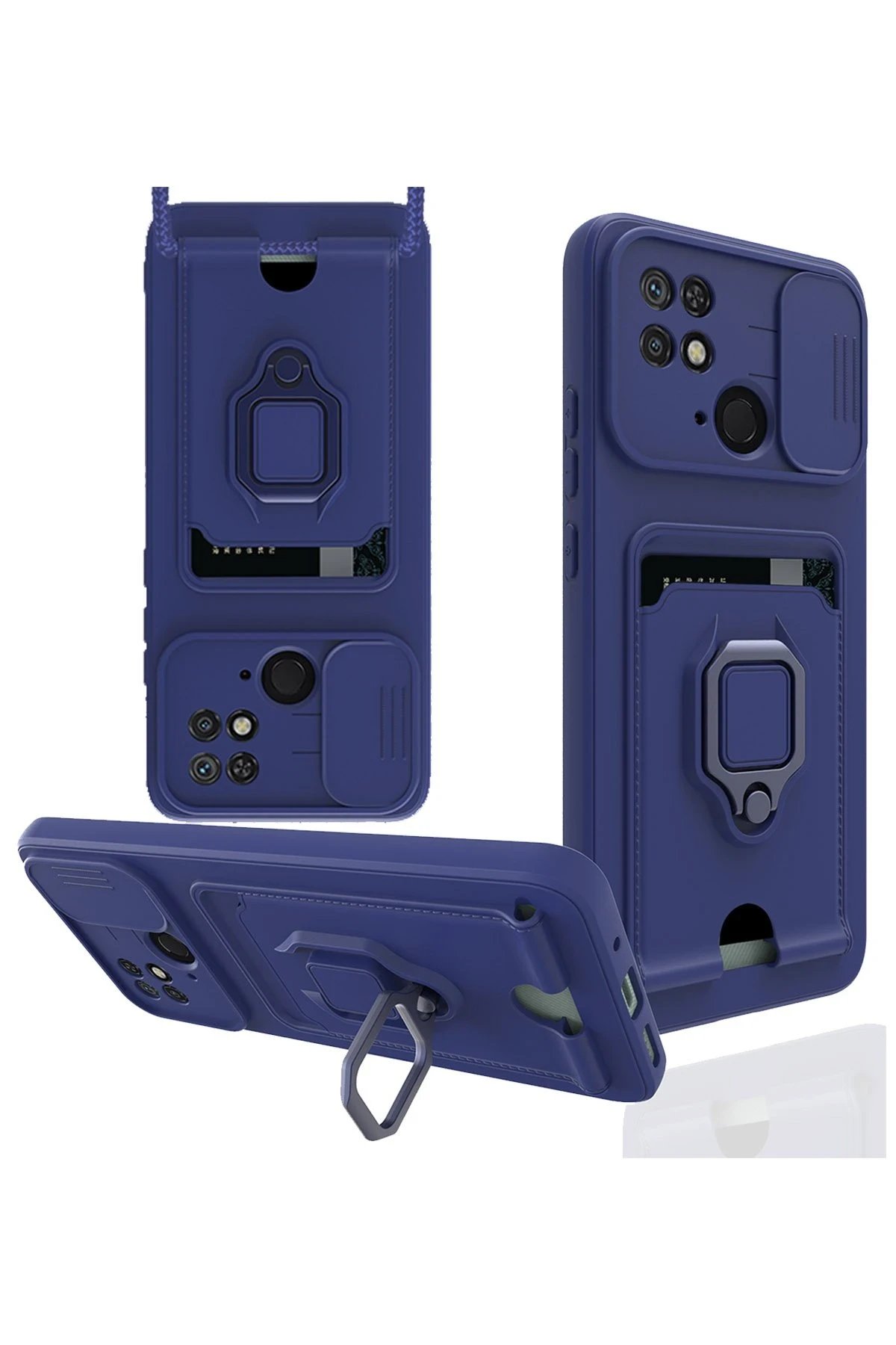 Xiaomi Redmi 10C Kılıf Zuma Kartvizitli Yüzüklü Silikon - Lacivert-(5796)