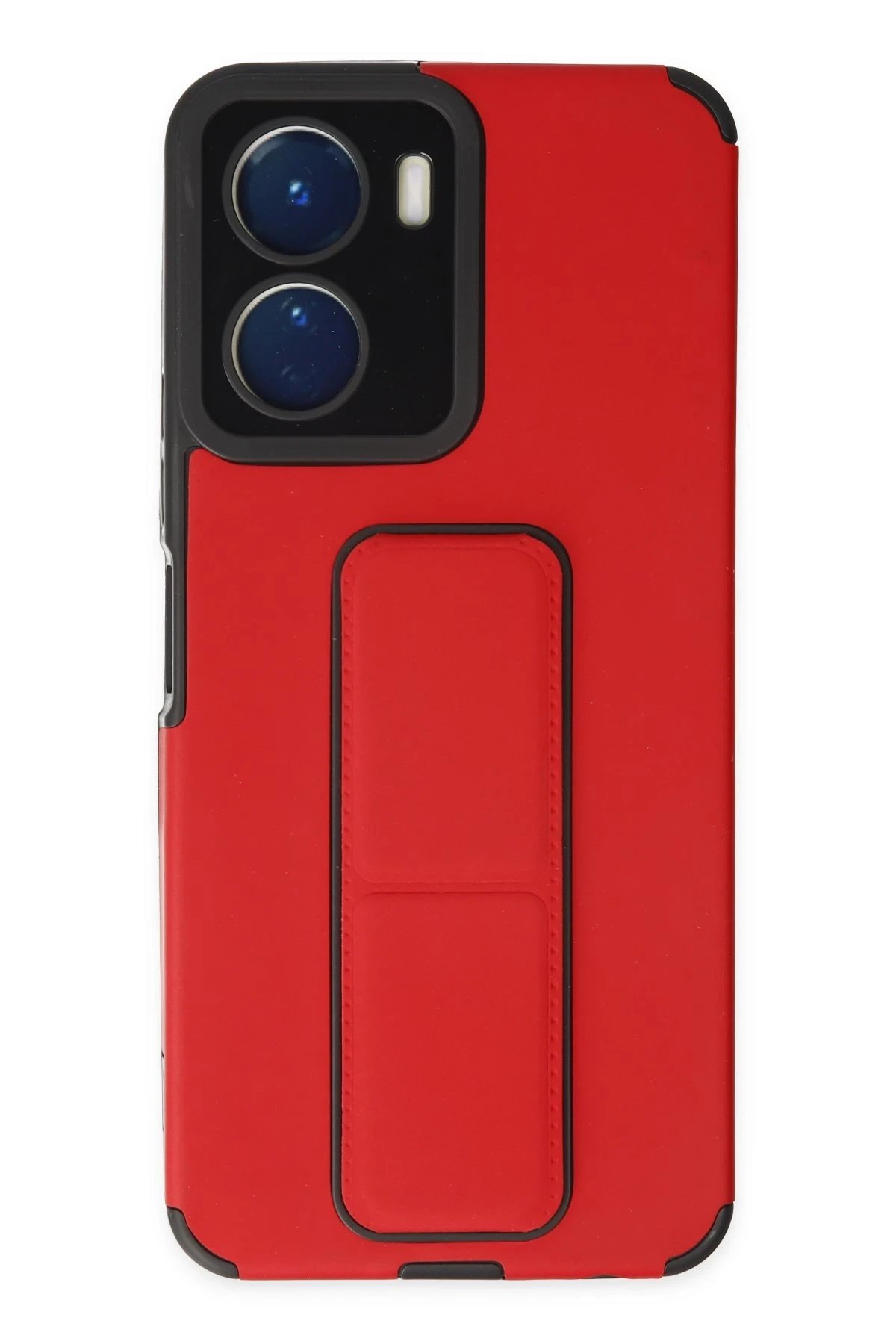 Vivo Y16 Kılıf Mega Standlı Silikon - Kırmızı-(5796)