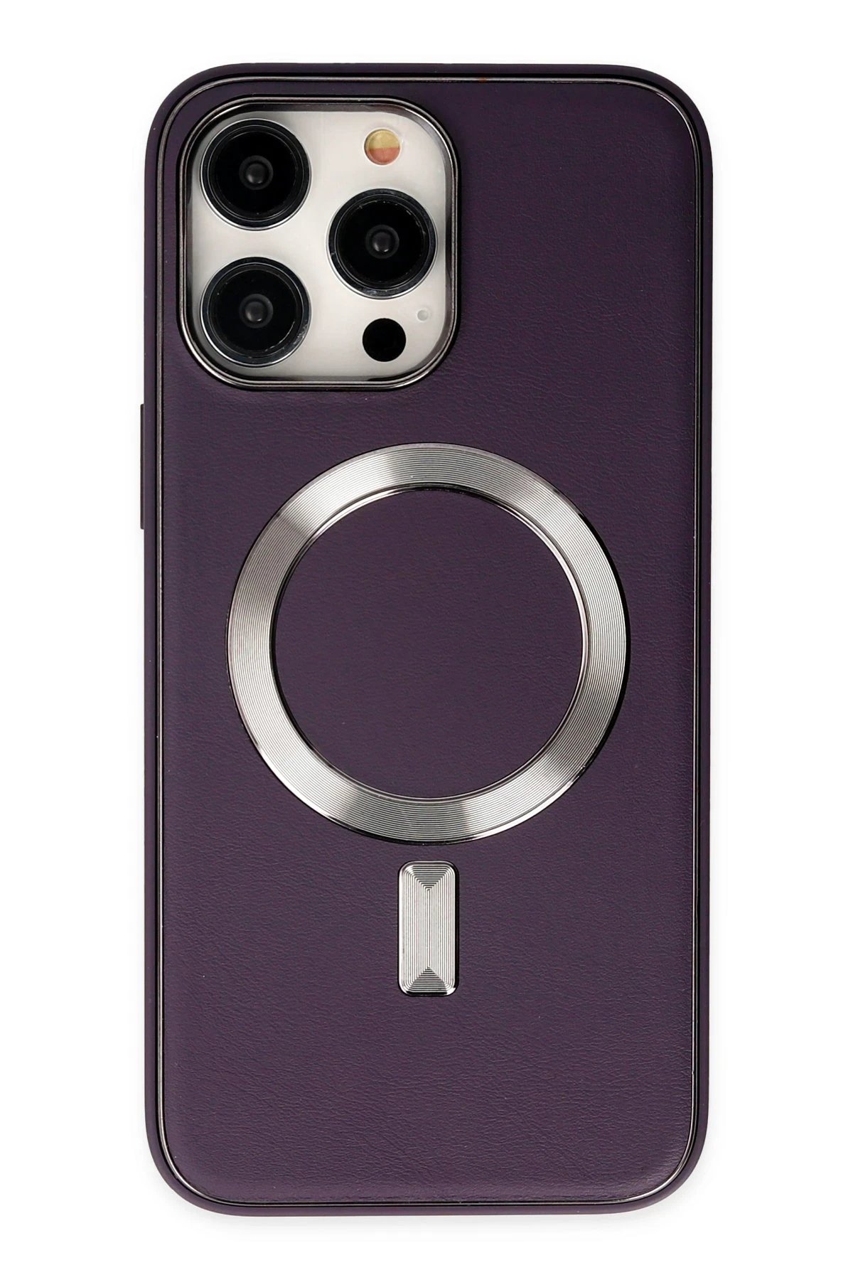 iPhone 13 Pro Max Kılıf Coco Deri Magneticsafe Silikon - Derin Mor-(5796)
