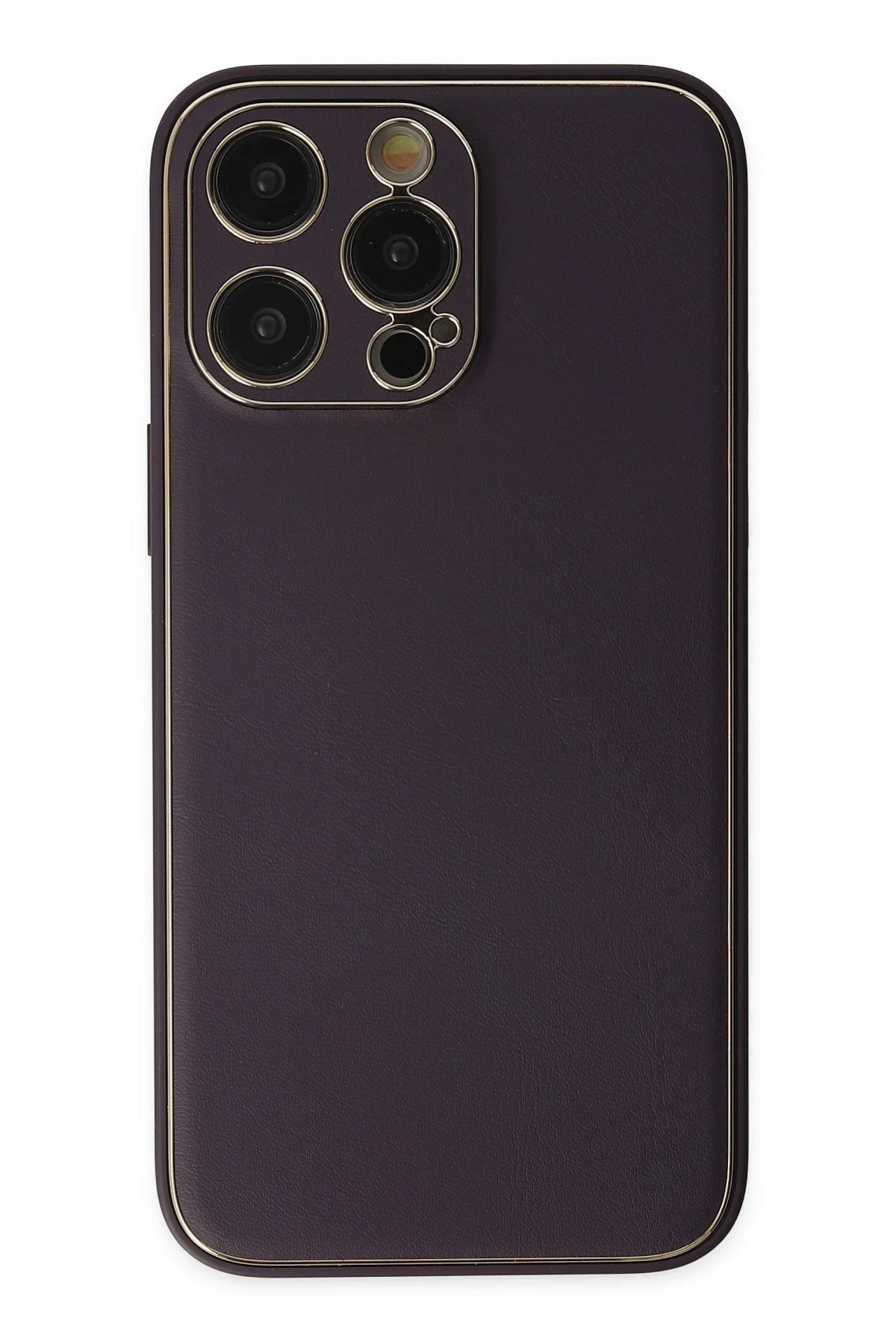 iPhone 13 Pro Max Kılıf Coco Deri Silikon Kapak - Derin Mor-(5796)