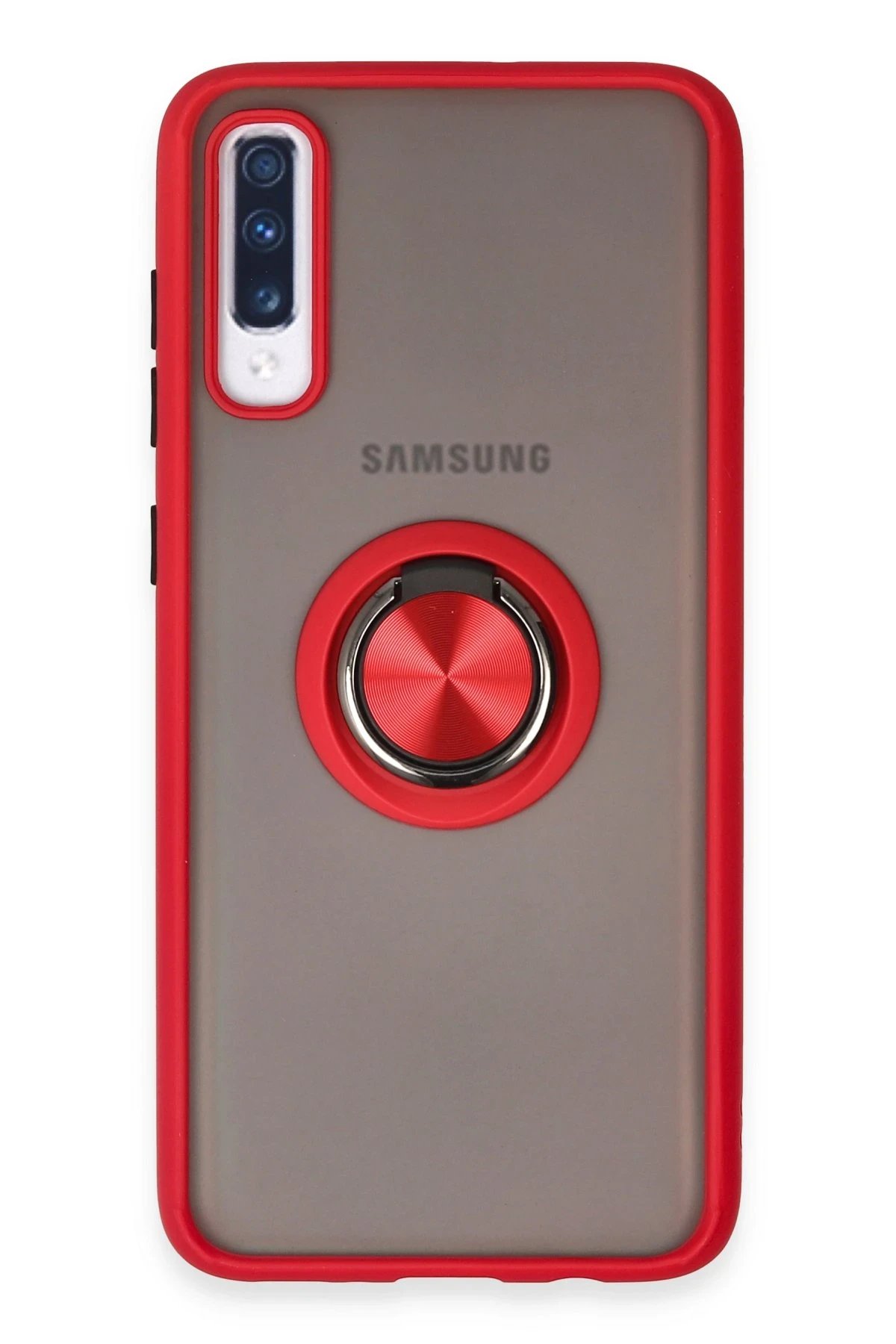 Samsung Galaxy A70 Kılıf Montreal Yüzüklü Silikon Kapak - Kırmızı-(5796)