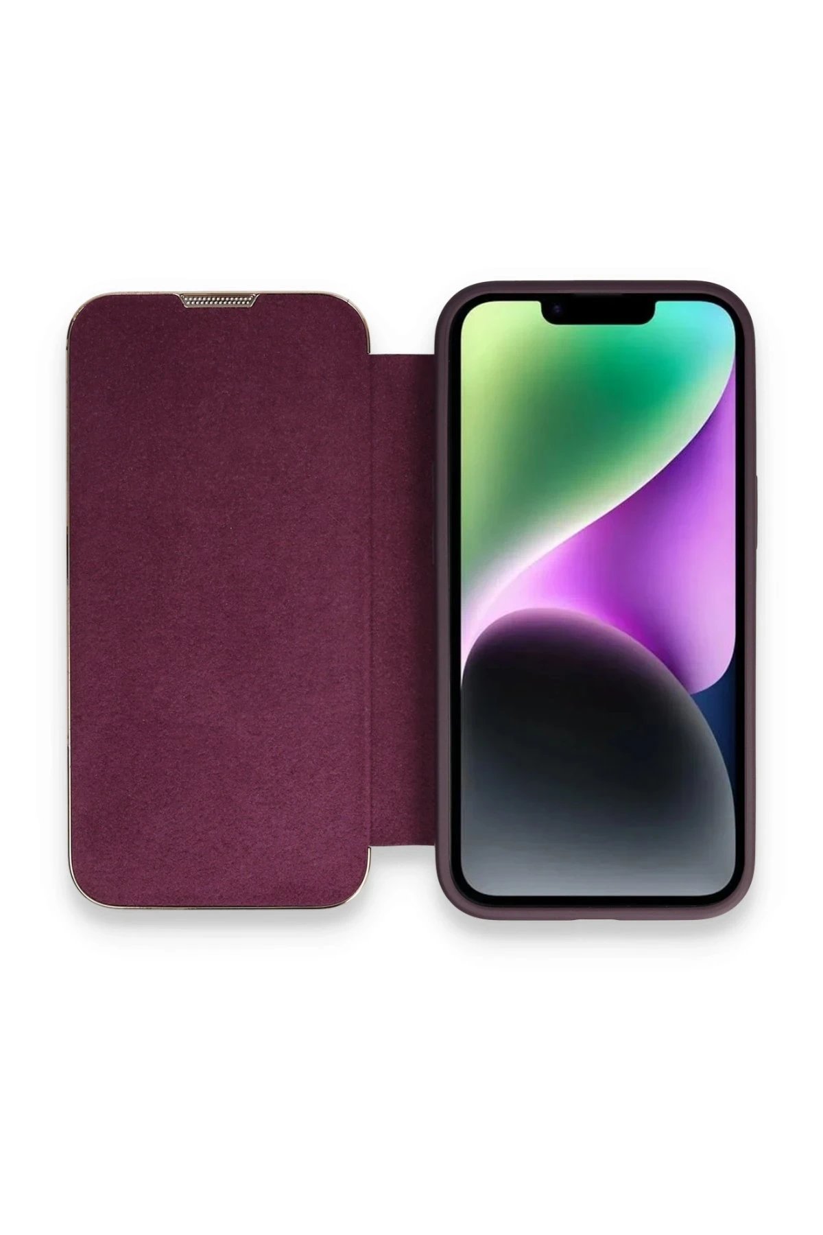 iPhone 14 Pro Kılıf Dolpin Kapaklı - Derin Mor-(5796)