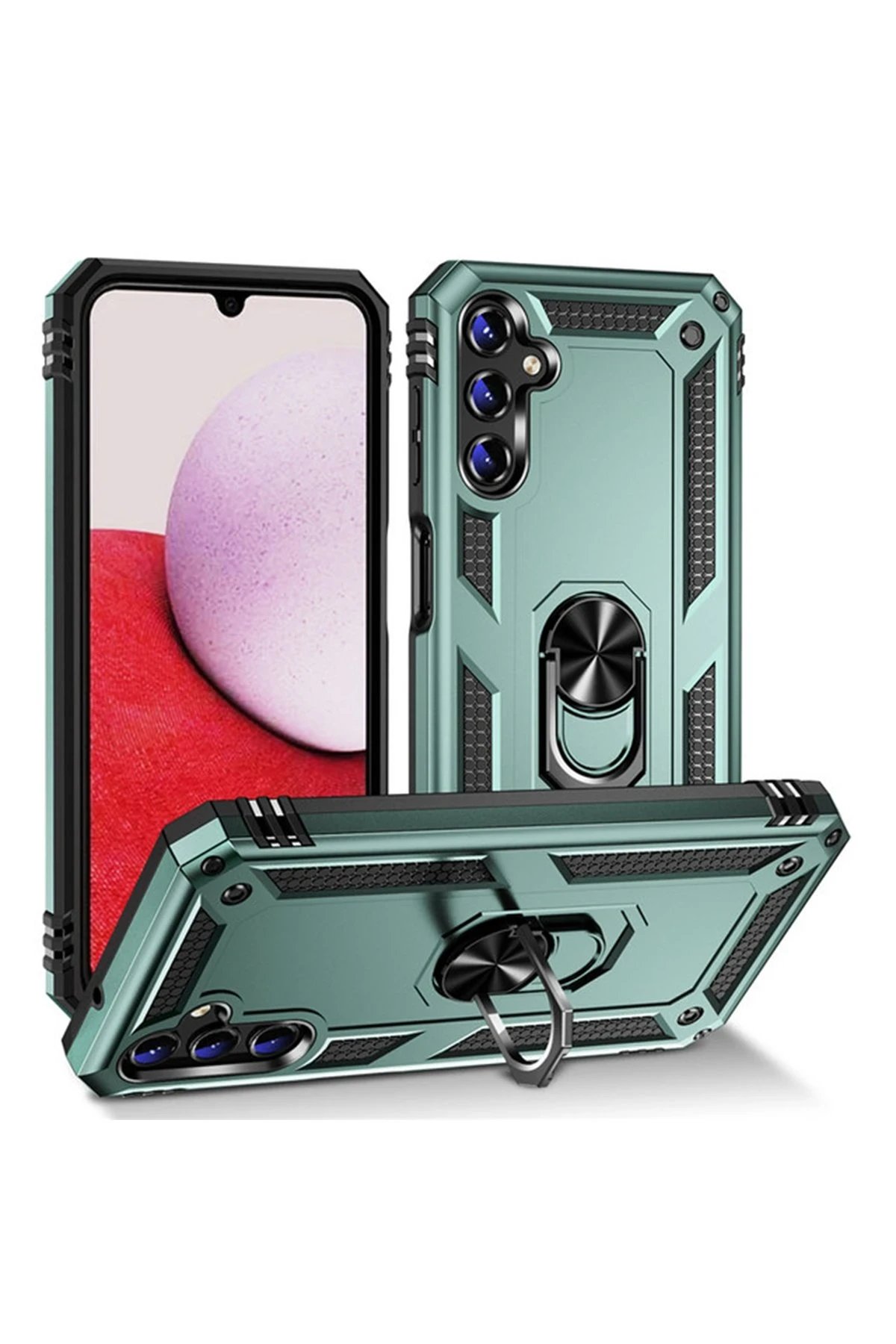 Samsung Galaxy A04S Kılıf Sofya Yüzüklü Silikon Kapak - Yeşil-(5796)