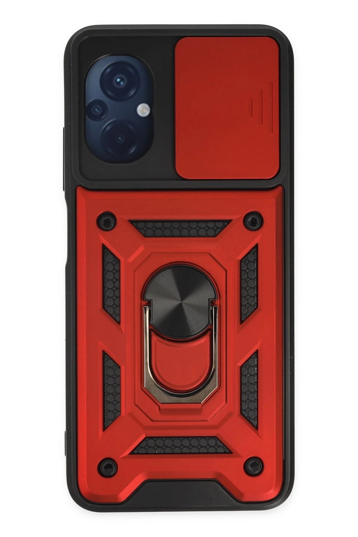 Xiaomi Poco M5 Kılıf Pars Lens Yüzüklü Silikon - Kırmızı-(5796)