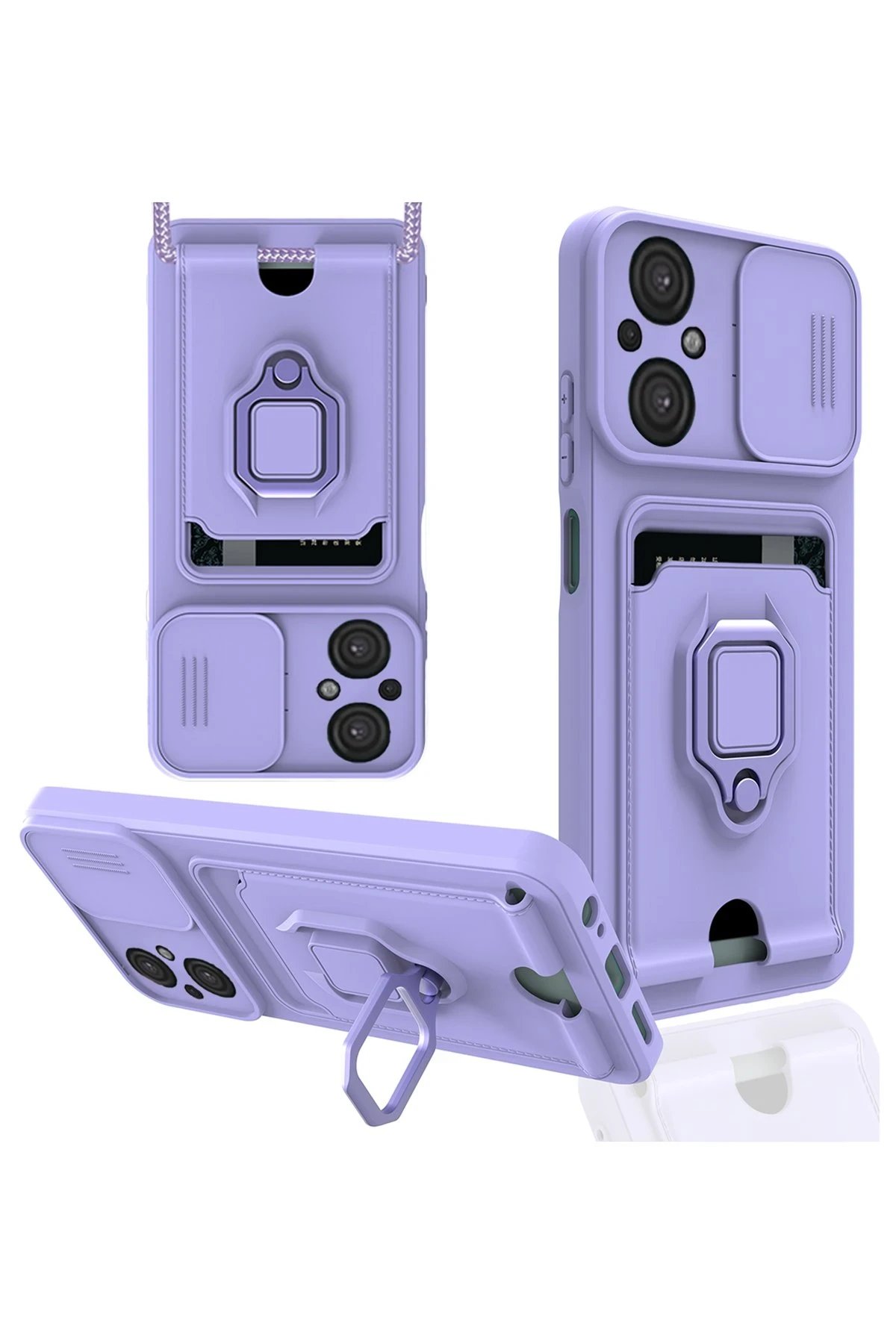 Xiaomi Poco M5 Kılıf Zuma Kartvizitli Yüzüklü Silikon - Lila-(5796)