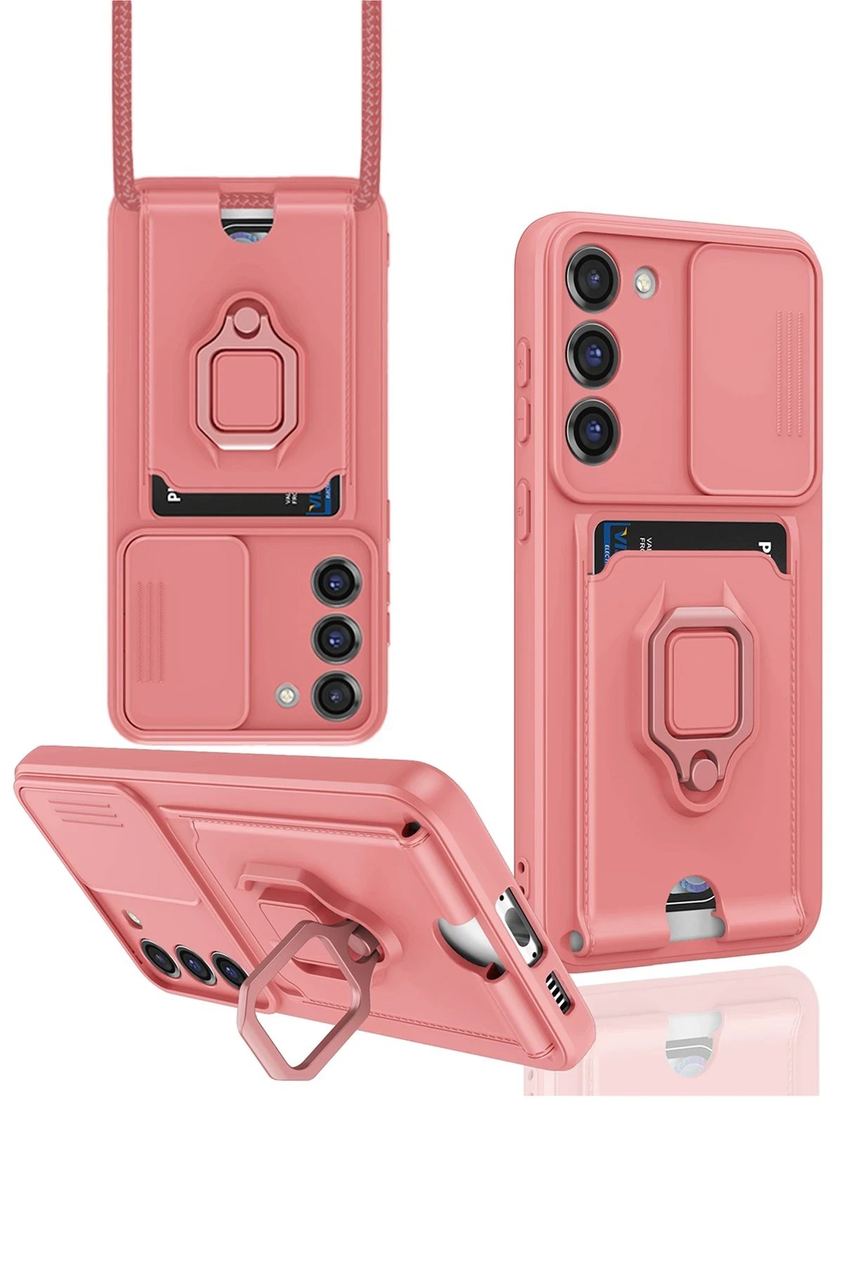 Samsung Galaxy S23 Plus Kılıf Zuma Kartvizitli Yüzüklü Silikon - Pembe-(5796)