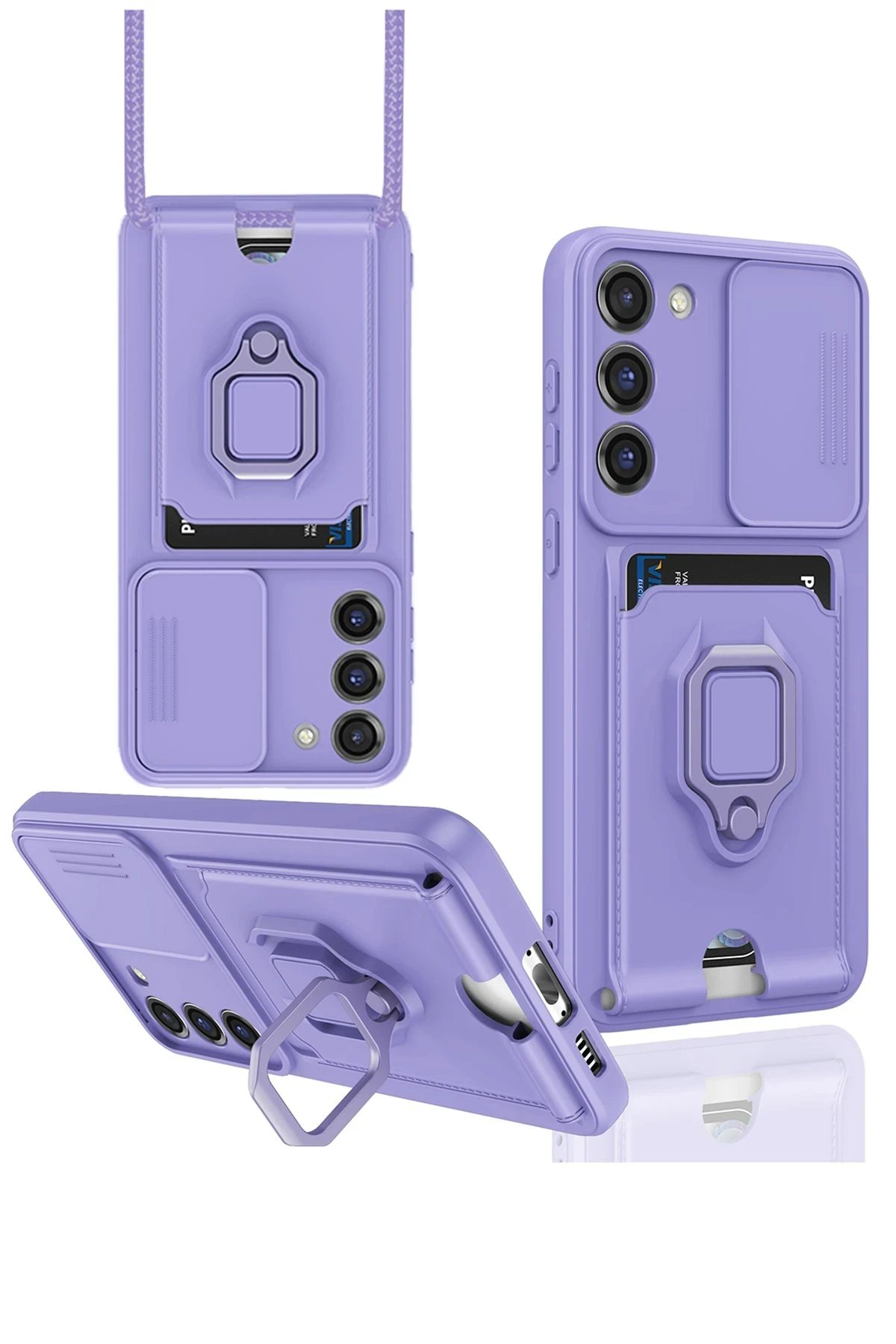 Samsung Galaxy S23 Plus Kılıf Zuma Kartvizitli Yüzüklü Silikon - Lila-(5796)
