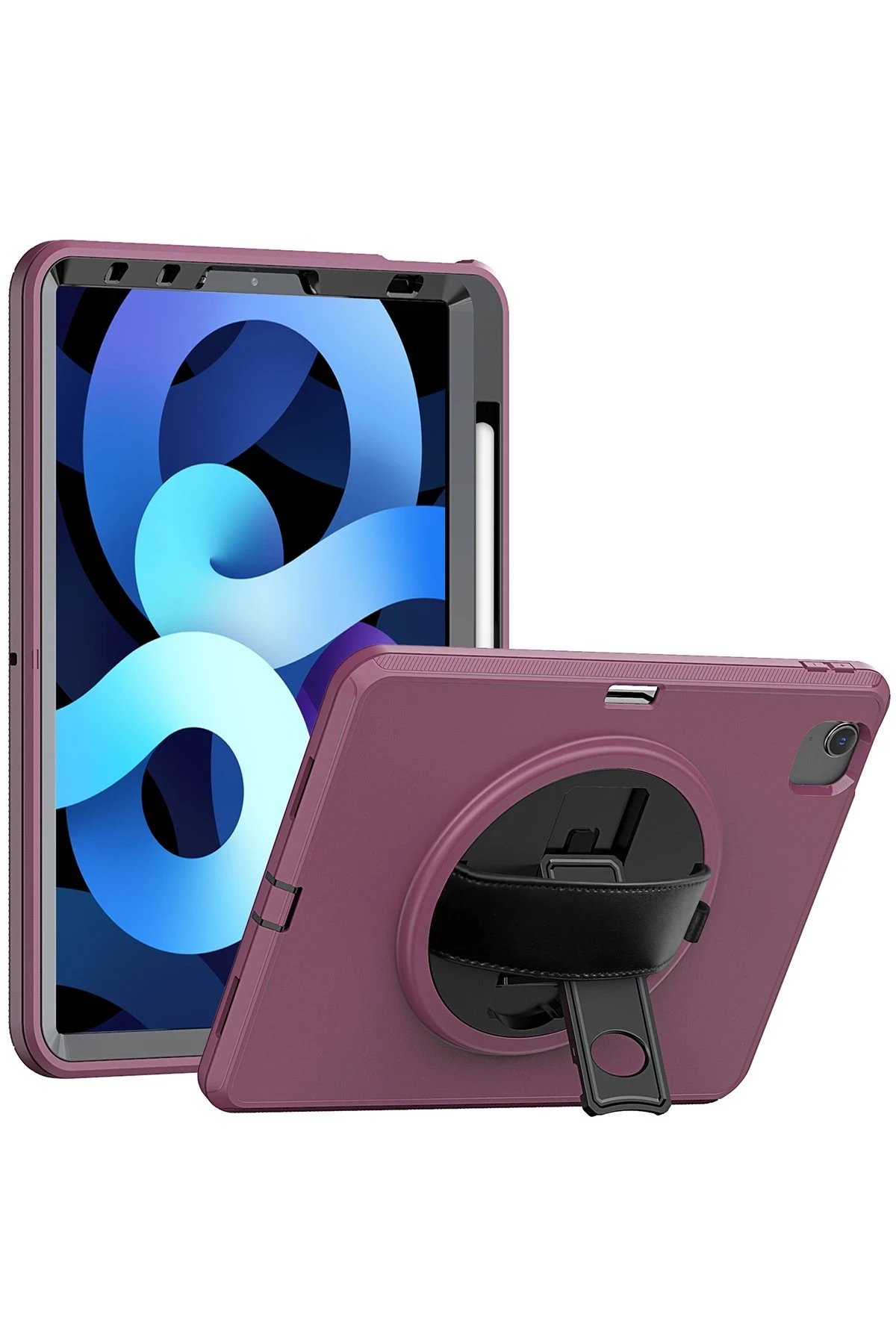 iPad 2022 10.9 (10.nesil) Kılıf Hand Strap Tablet Kılıfı - Mürdüm-(5796)