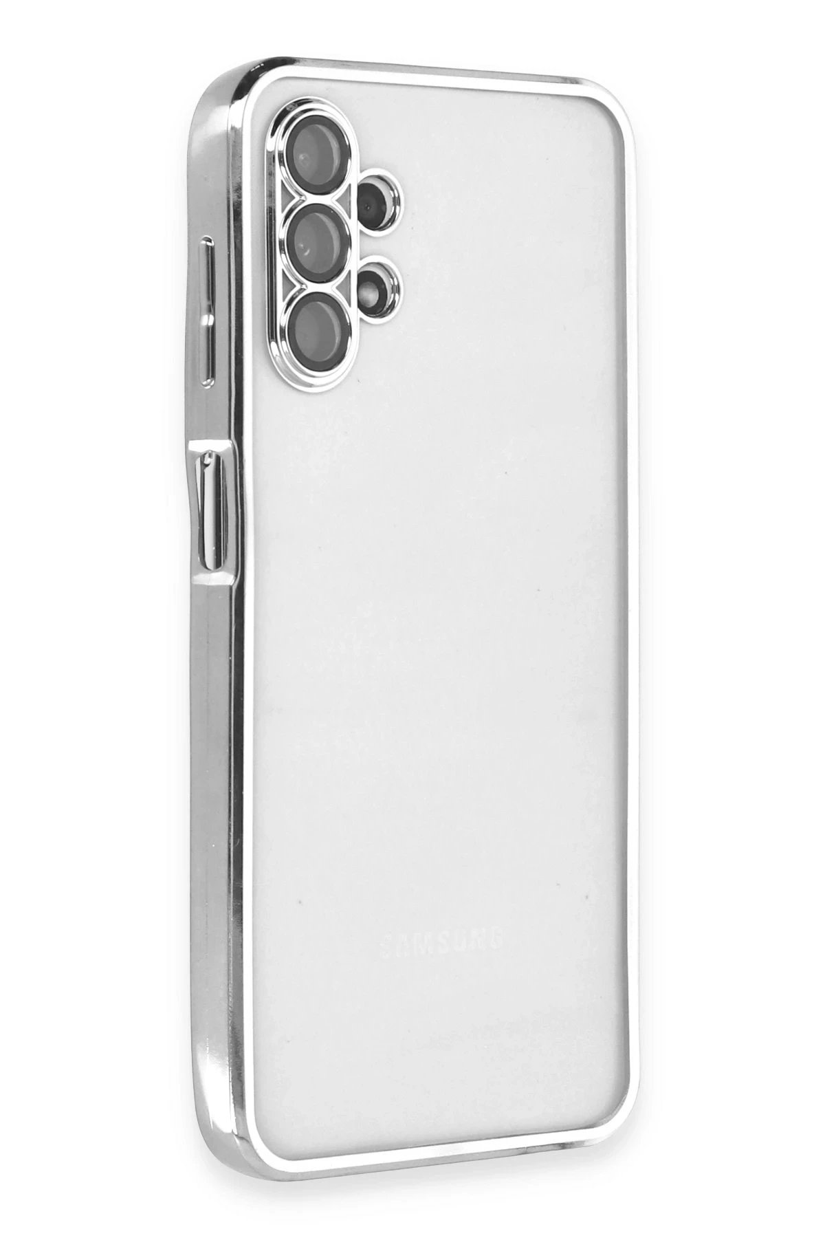 Samsung Galaxy A13 4G Kılıf Lensli Silikon - Gümüş-(5796)