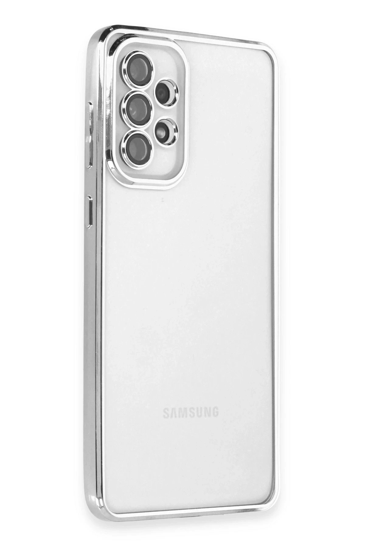 Samsung Galaxy A53 5G Kılıf Lensli Silikon - Gümüş-(5796)
