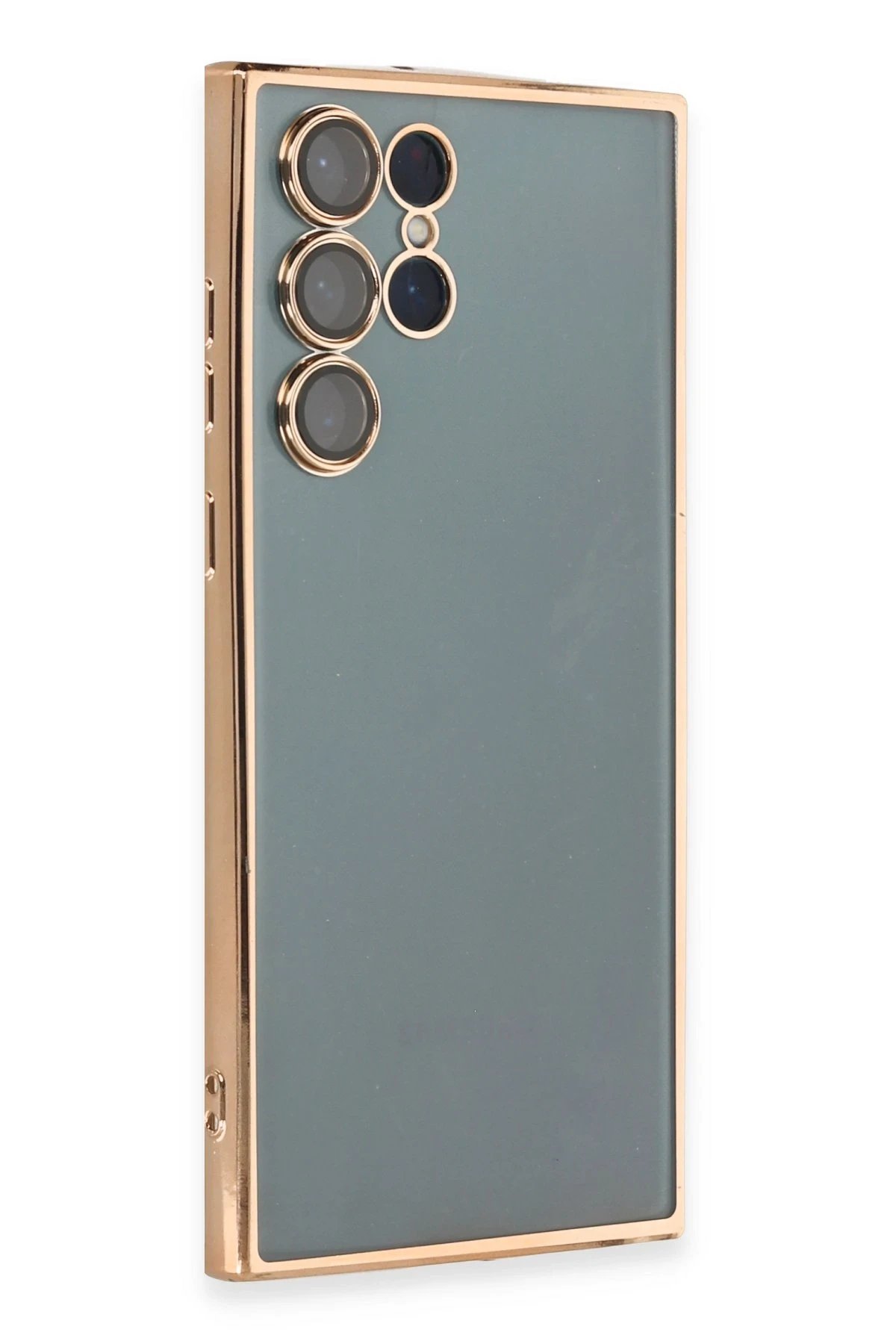 Samsung Galaxy S22 Ultra Kılıf Lensli Silikon - Gold-(5796)