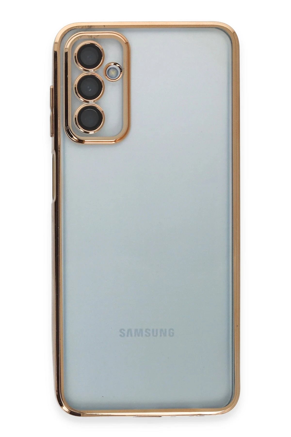 Samsung Galaxy M23 Kılıf Lensli Silikon - Gold-(5796)