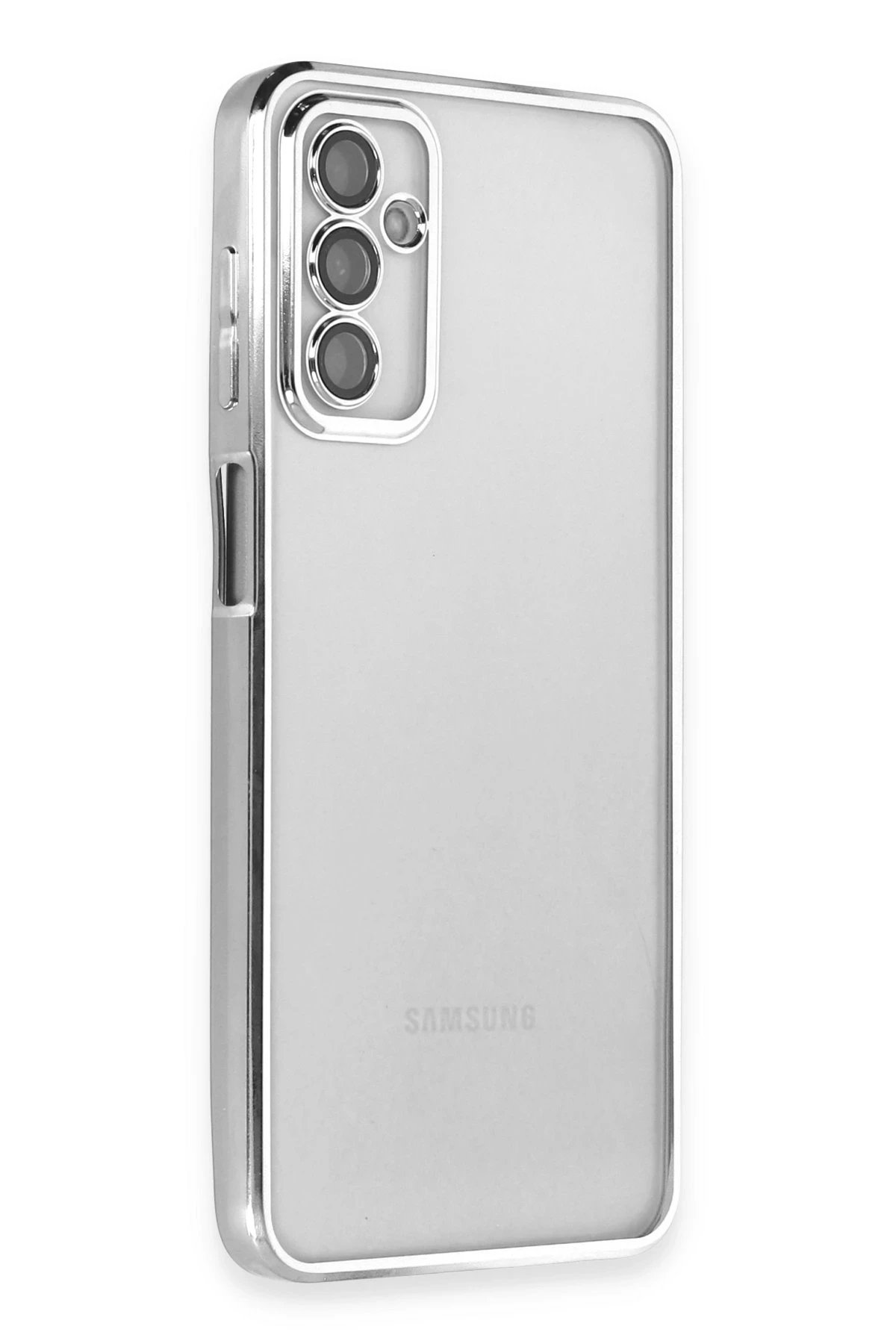 Samsung Galaxy M23 Kılıf Lensli Silikon - Gümüş-(5796)