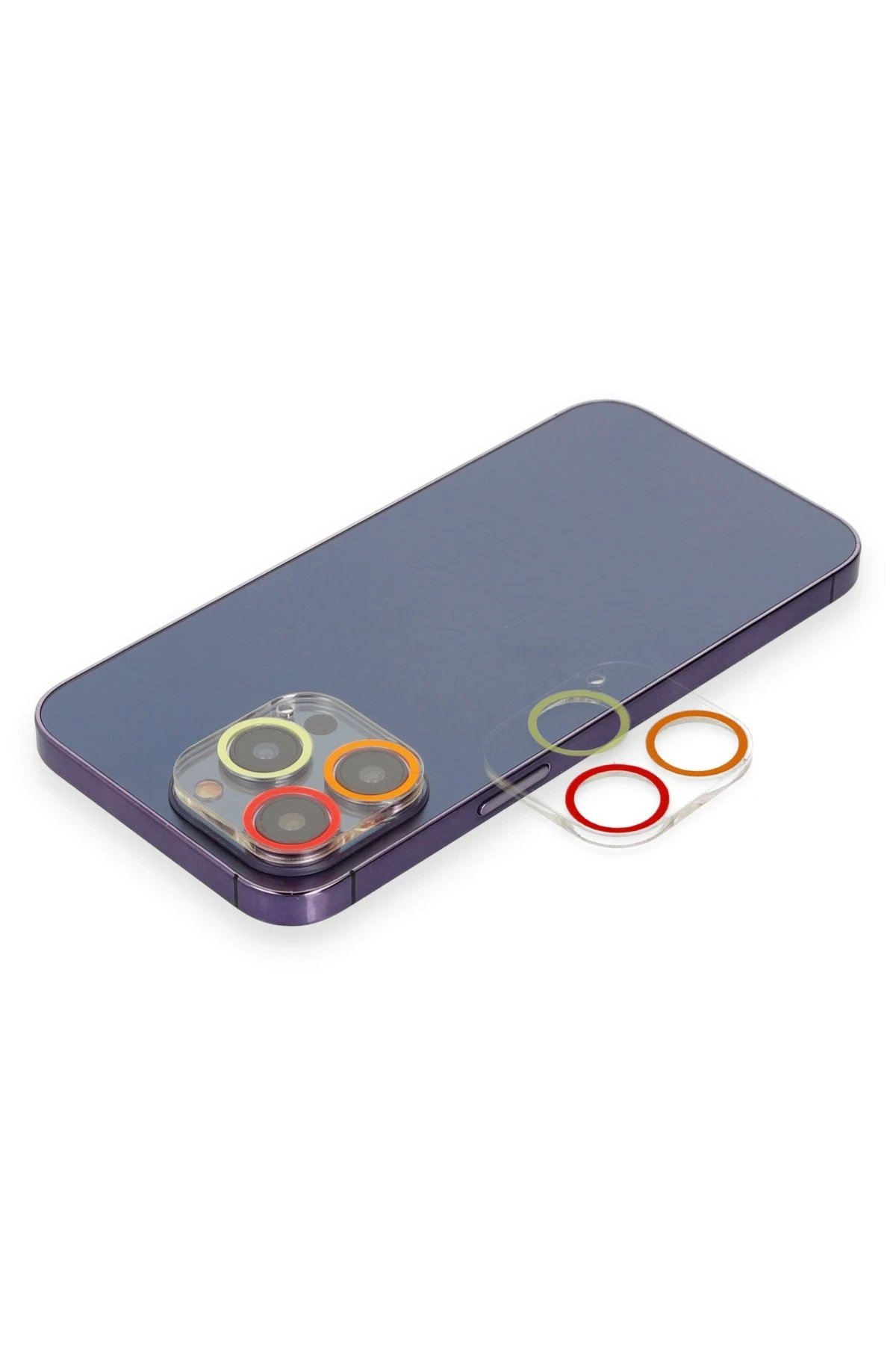 iPhone 13 Pro Renkli Kamera Lens Koruma Cam - Turuncu-Kırmızı-(5796)