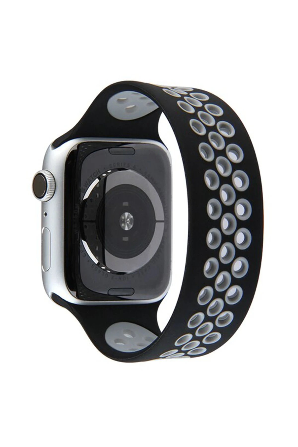Apple Watch 38mm Ayarlı Delikli Silikon Kordon - Siyah-Gri-(5796)