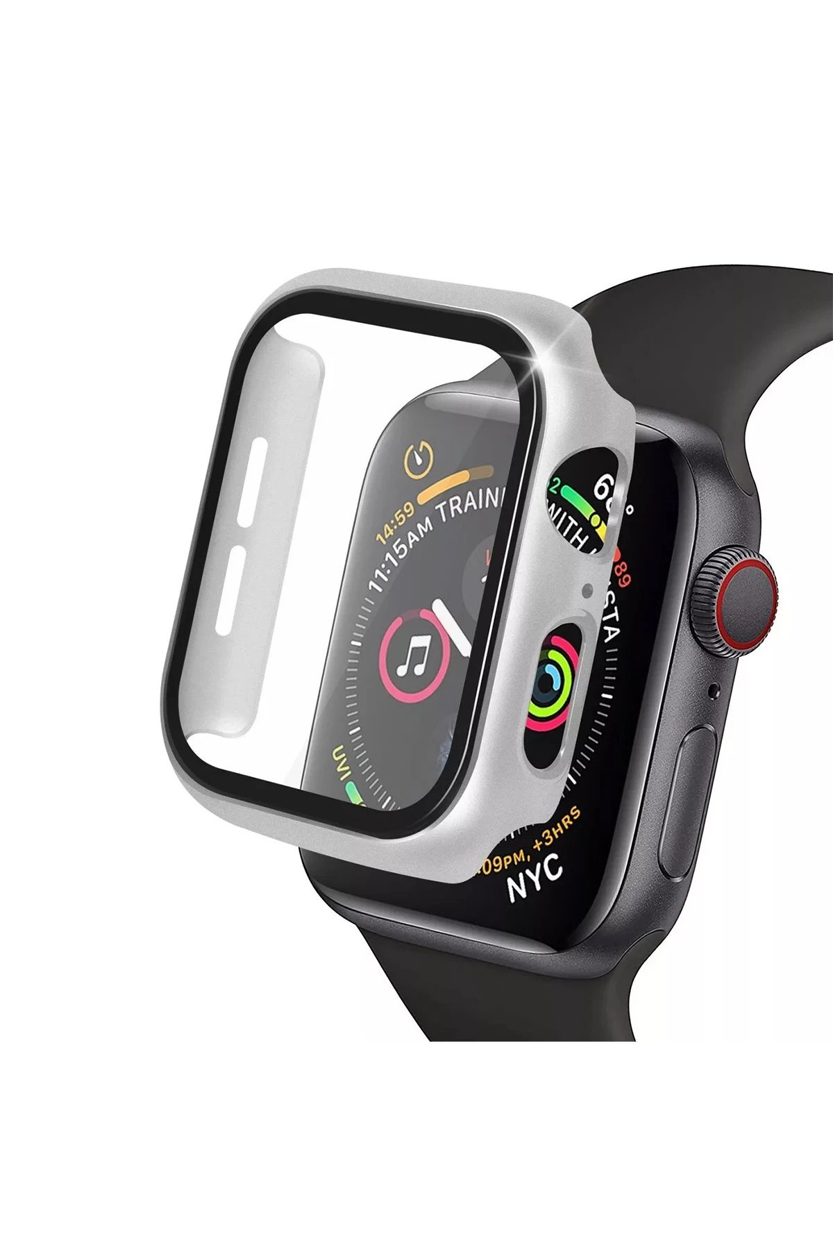Apple Watch 42mm Camlı Kasa Ekran Koruyucu - Gümüş-(5796)