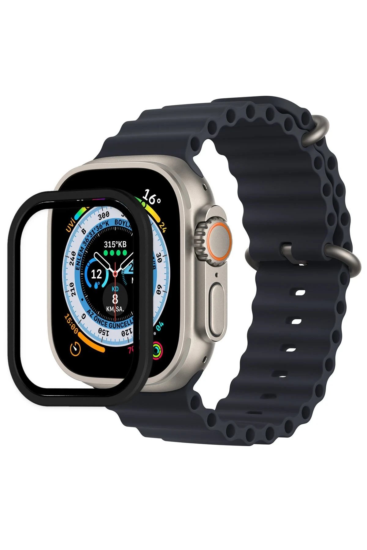 Apple Watch Ultra 49mm Alüminyum Kasa Cam Ekran Koruyucu - Siyah-(5796)